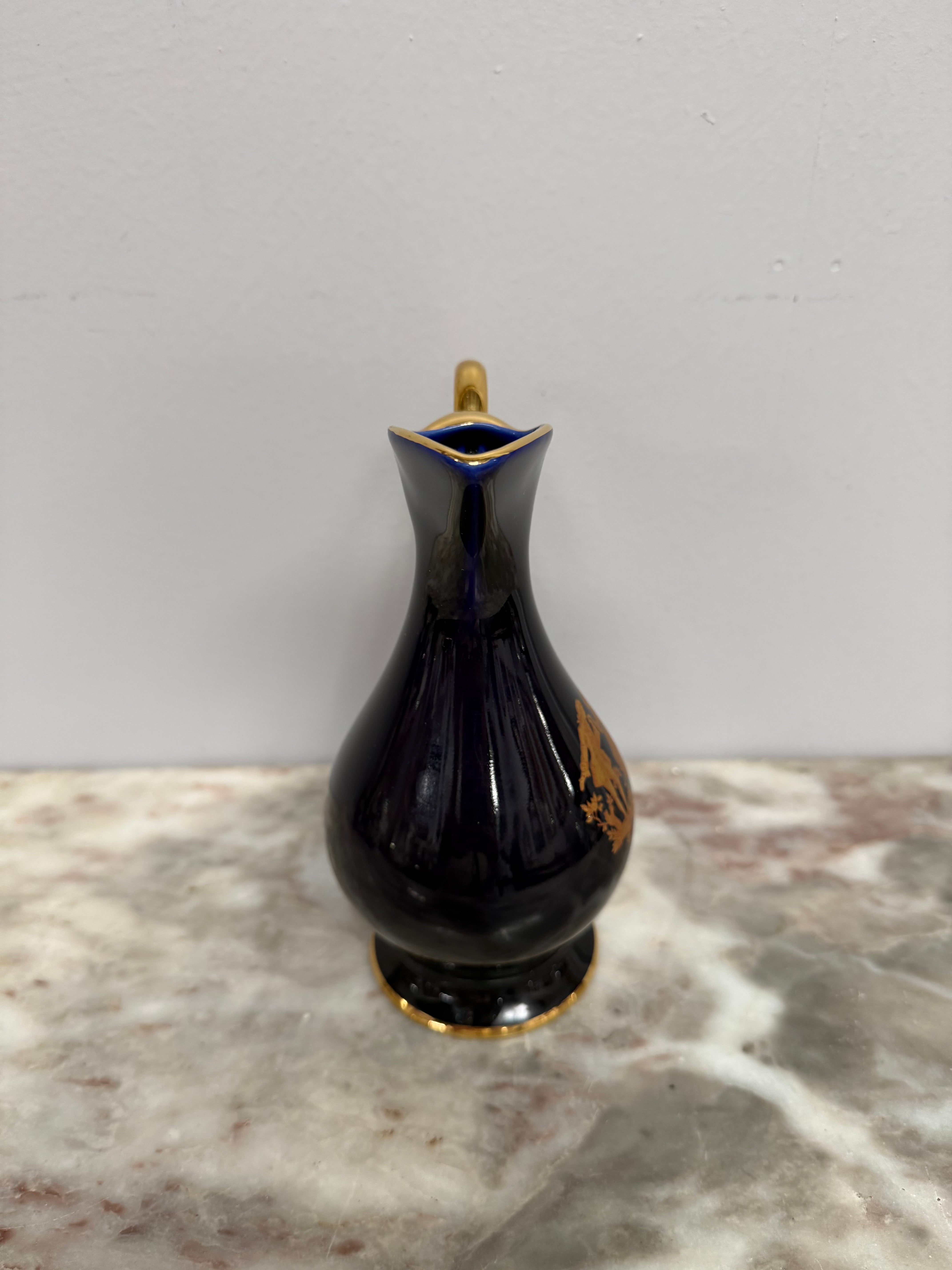 Limoges Vintage Cobalt Blue & Gilt Jug Signed 22K Gold