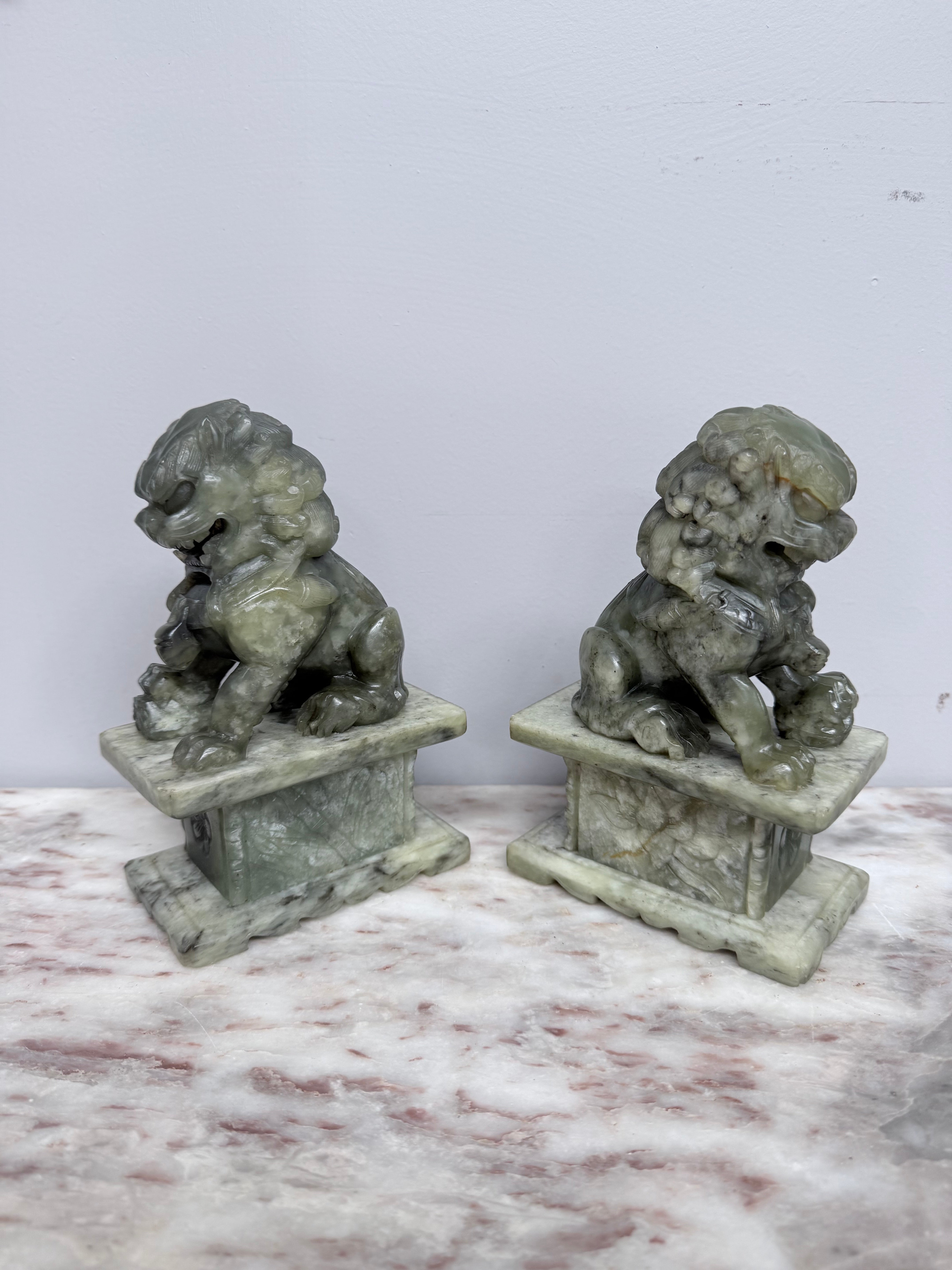 Pair of Carved Soapstone Chinese Foo Dogs | Antique & Vintage | Moonee Ponds Antiques | Australia Wide Delivery