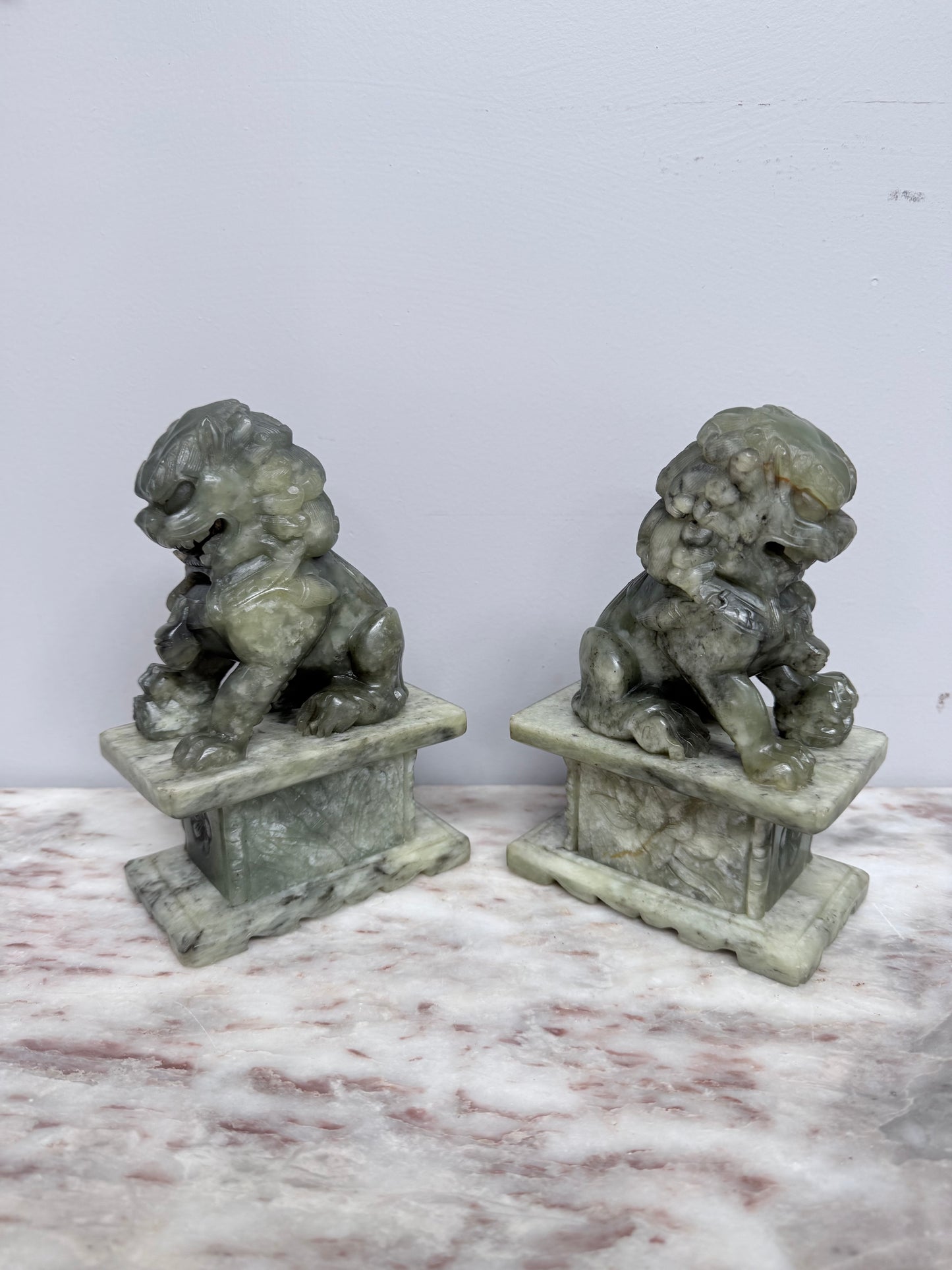 Pair of Carved Soapstone Chinese Foo Dogs