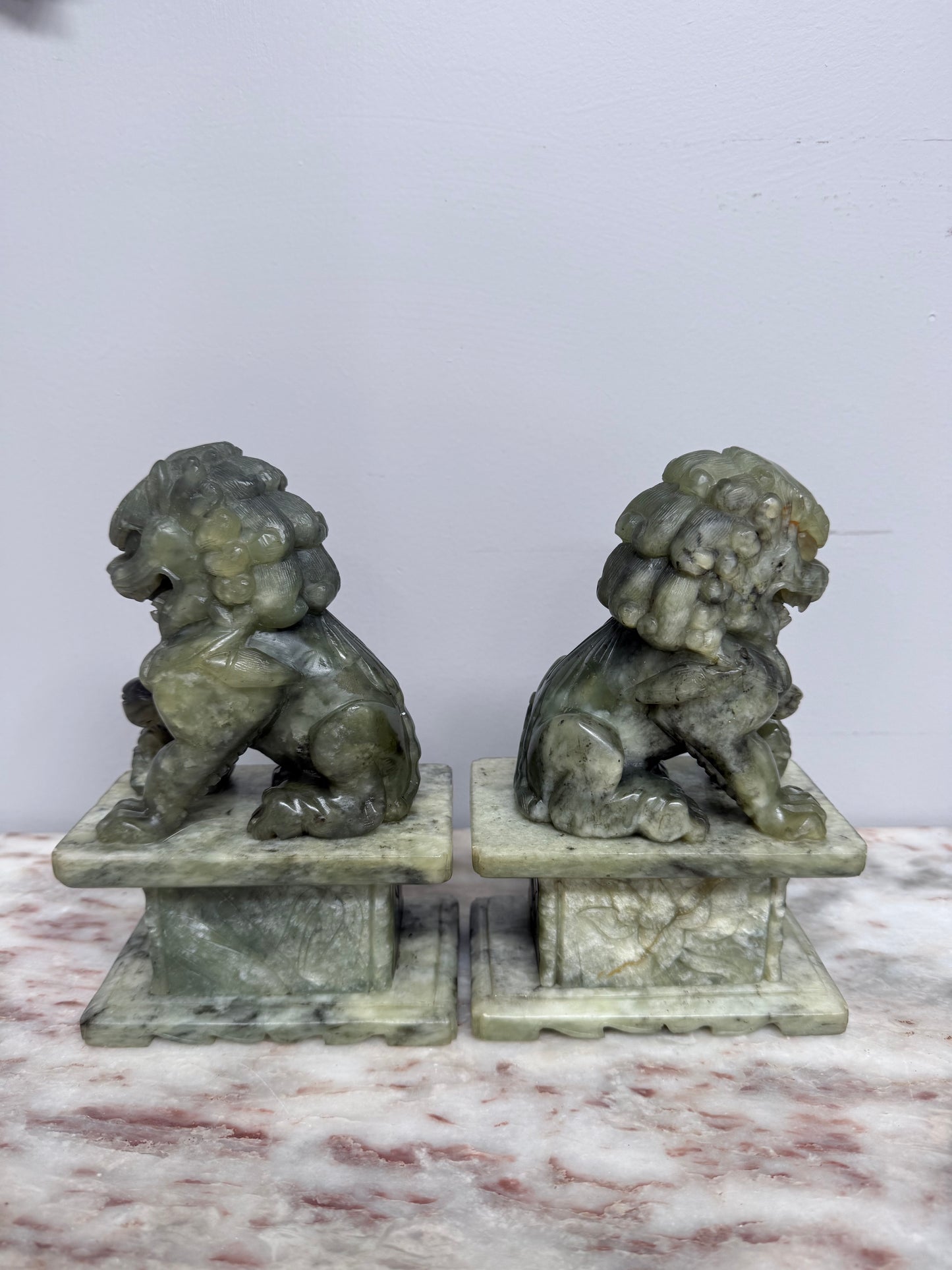 Pair of Carved Soapstone Chinese Foo Dogs