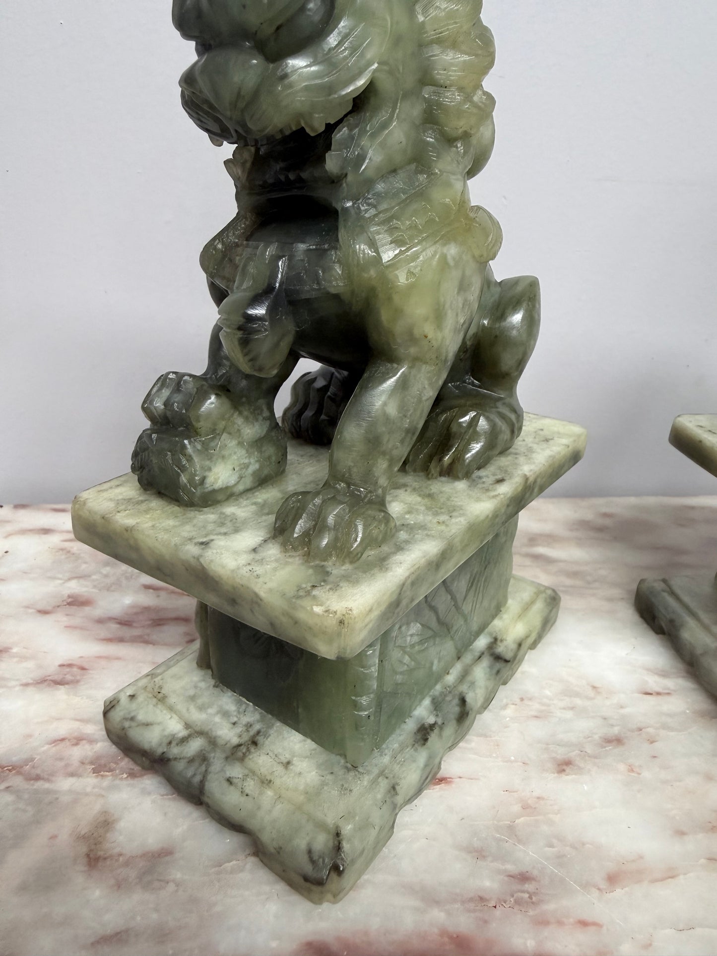 Pair of Carved Soapstone Chinese Foo Dogs