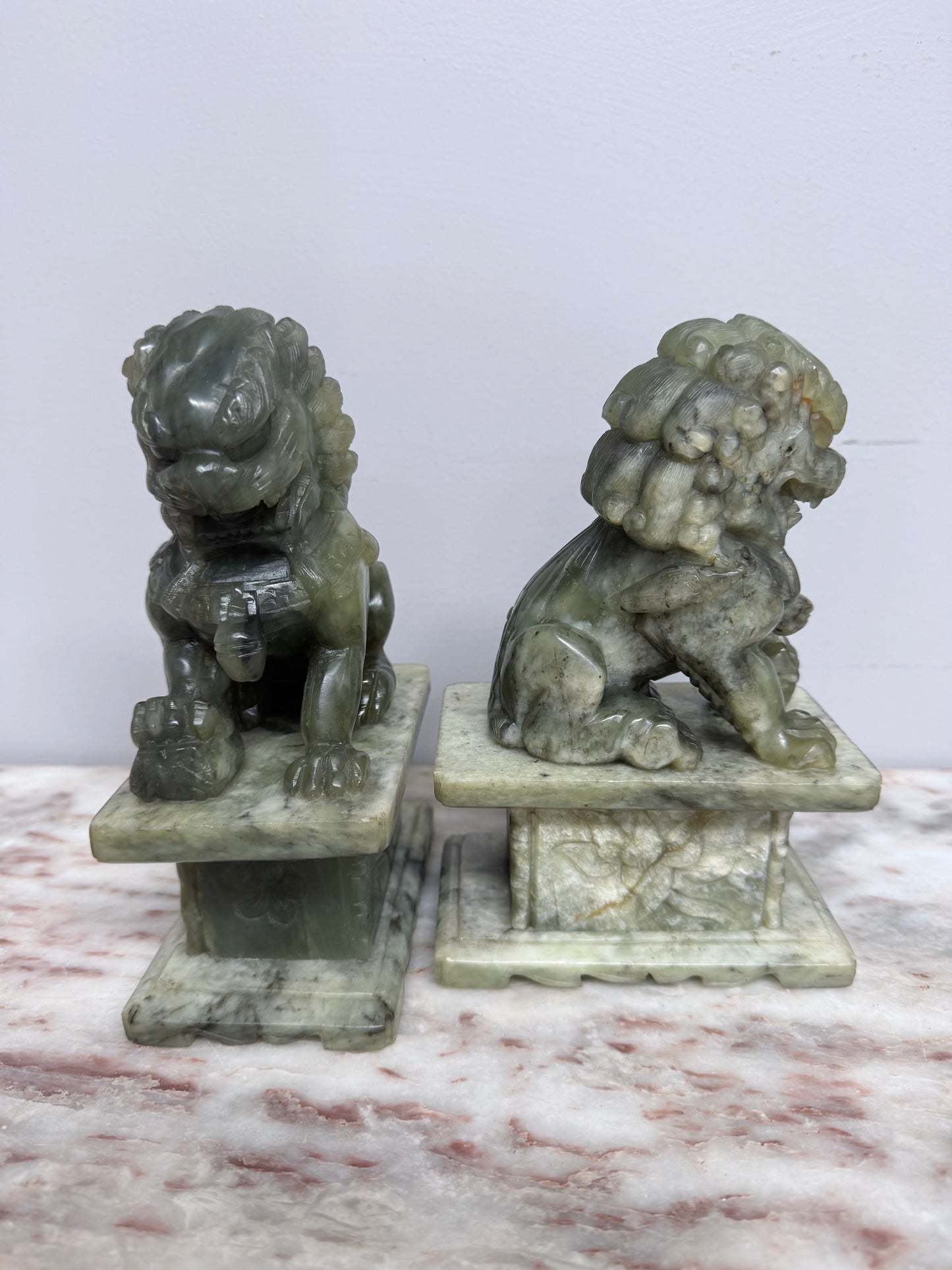 Pair of Carved Soapstone Chinese Foo Dogs