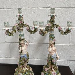 Antique Pair of Sitzendorf Candle Holders