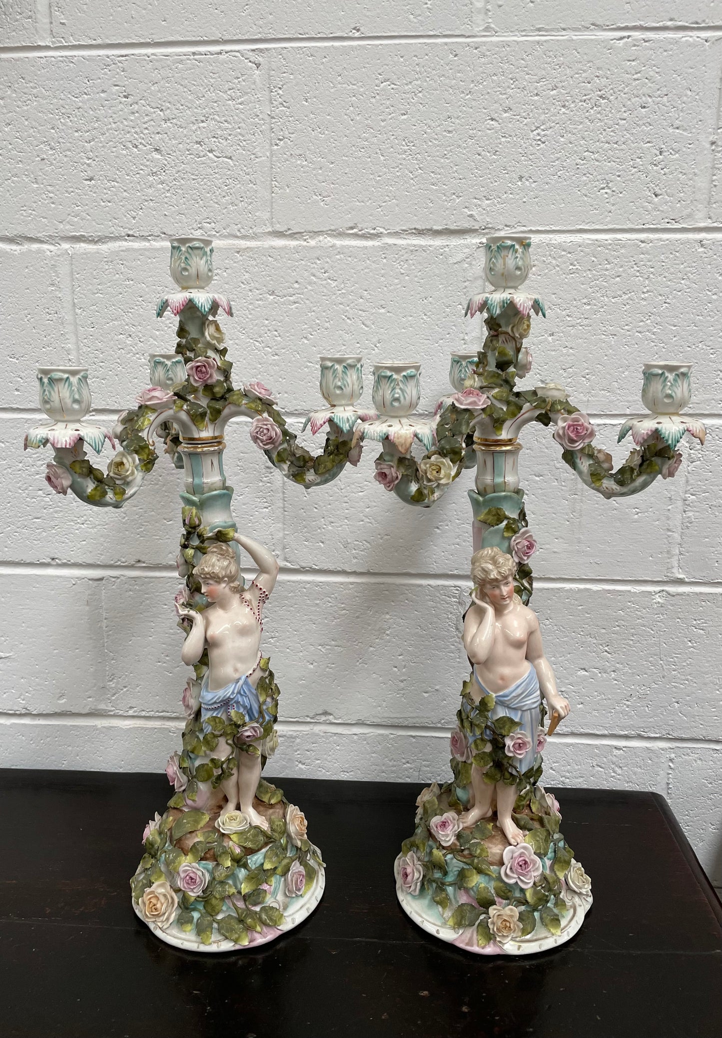 Antique Pair of Sitzendorf Candle Holders