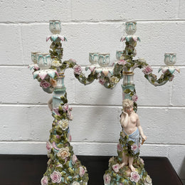 Antique Pair of Sitzendorf Candle Holders