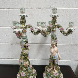 Antique Pair of Sitzendorf Candle Holders