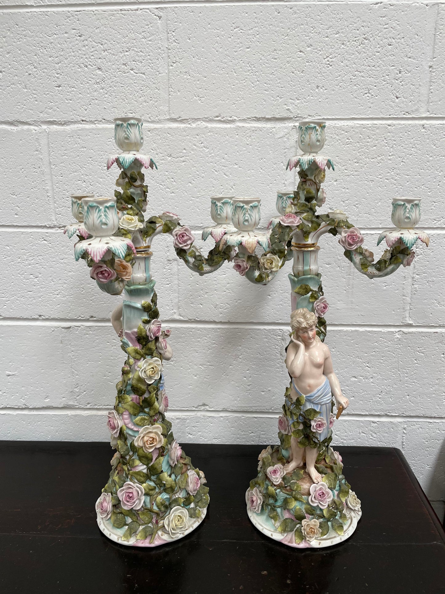 Antique Pair of Sitzendorf Candle Holders