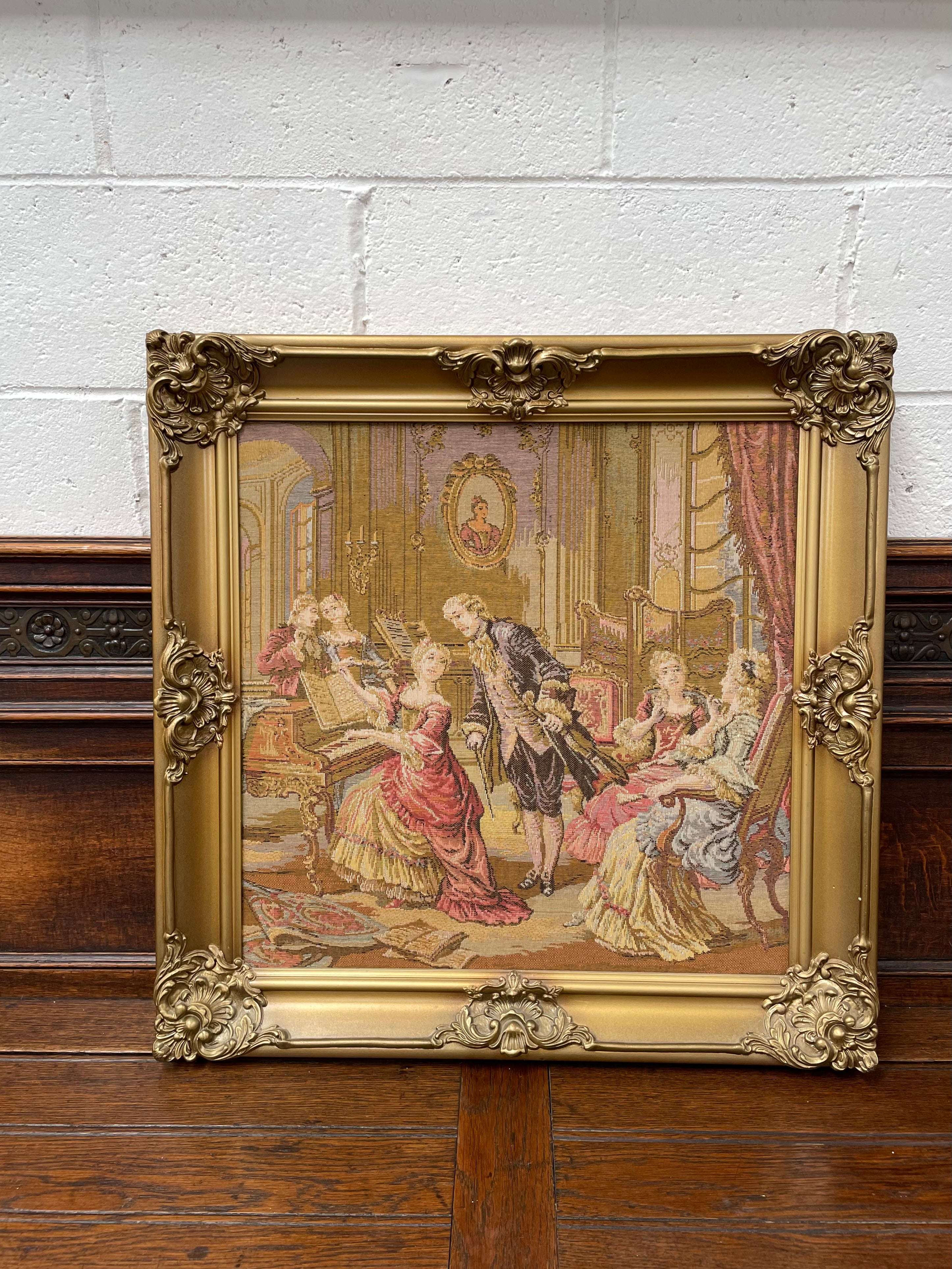 Lovely Tapestry of Court Scence Wooden Gilt Frame | Antique & Vintage | Moonee Ponds Antiques | Australia Wide Delivery