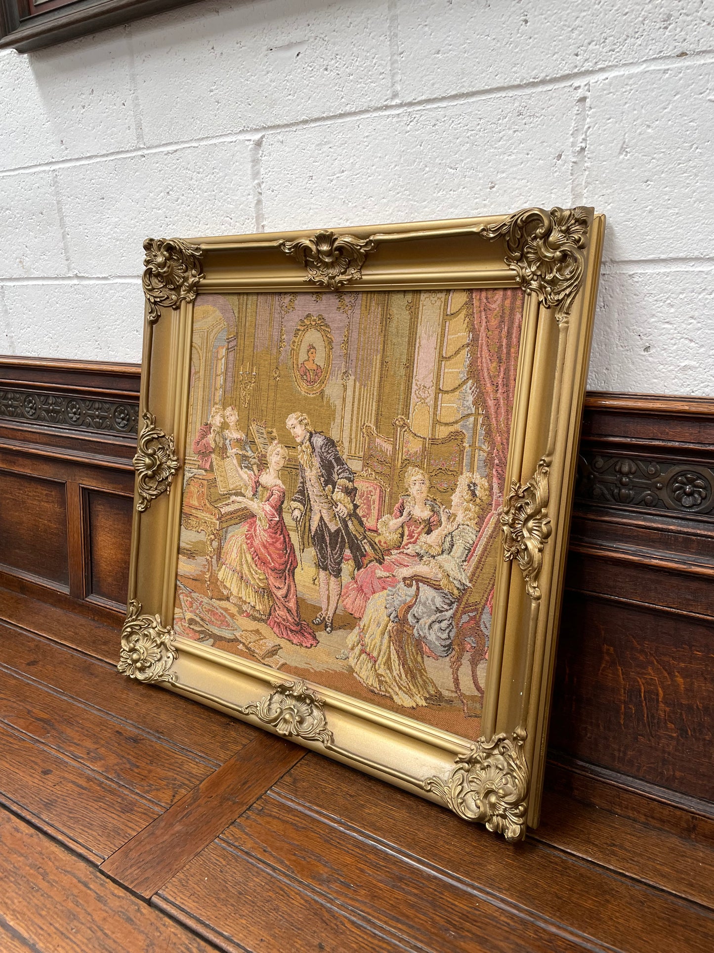 Lovely Tapestry of Court Scence Wooden Gilt Frame