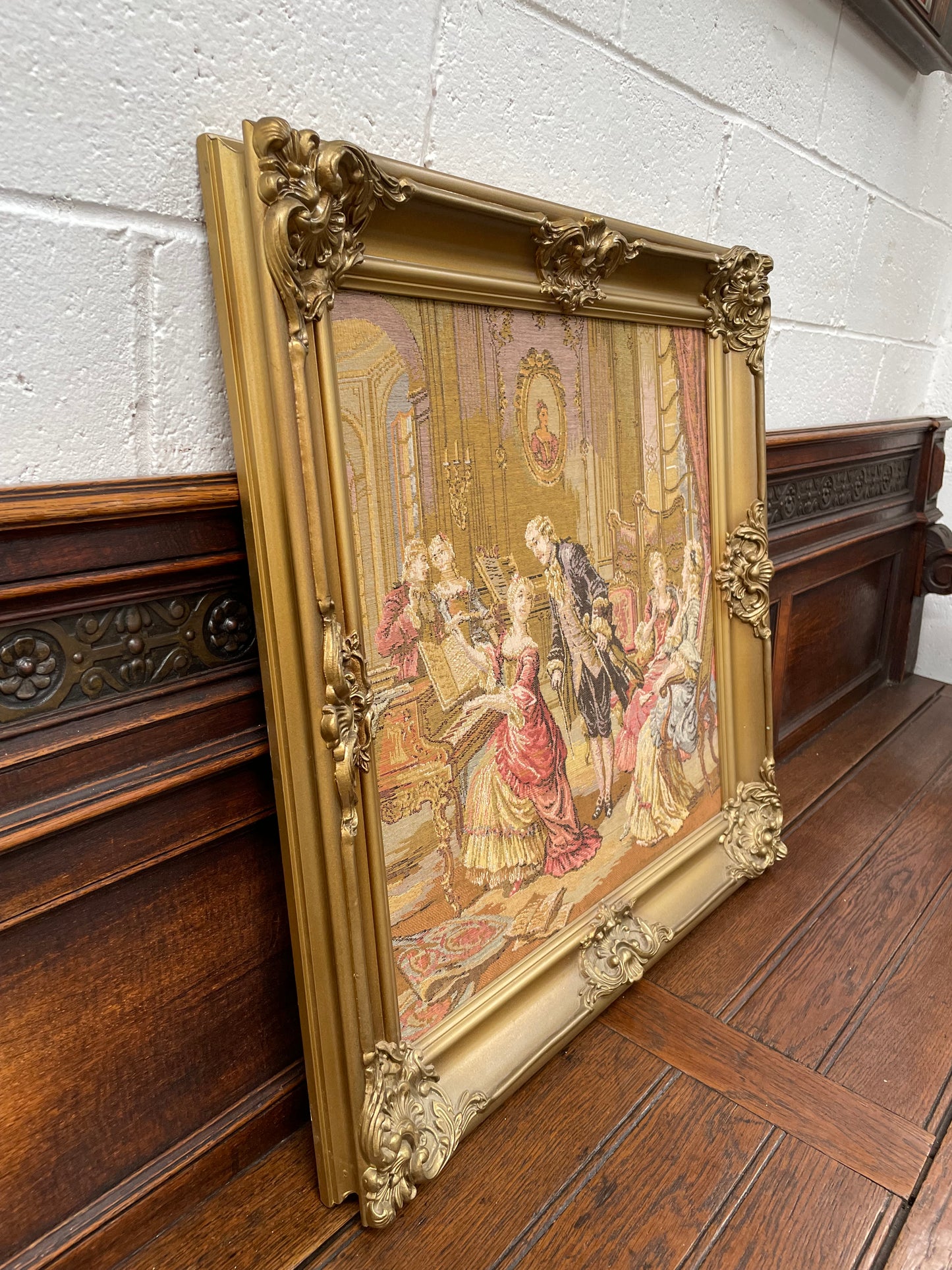 Lovely Tapestry of Court Scence Wooden Gilt Frame