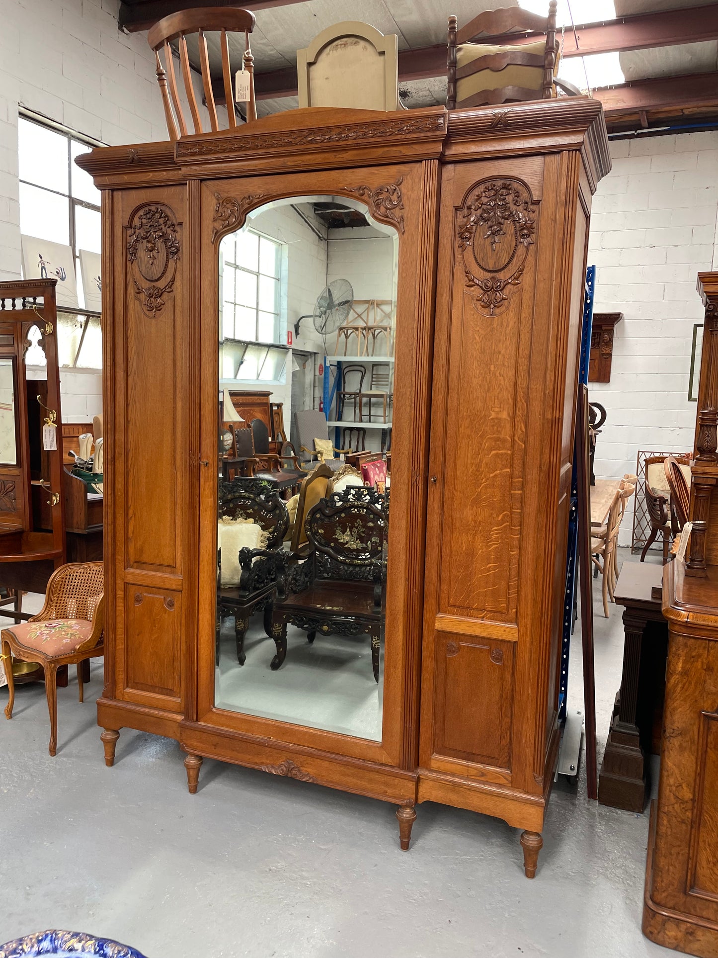 Very Practical & Decorative Antique French Oak Three Door Armoire