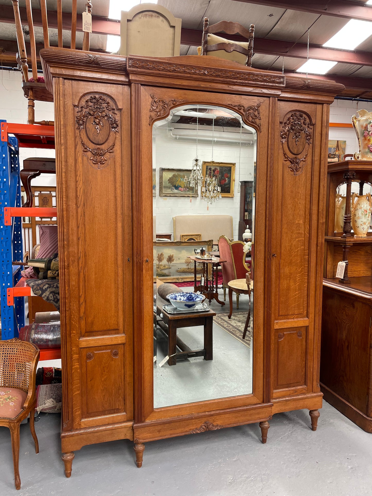 Very Practical & Decorative Antique French Oak Three Door Armoire