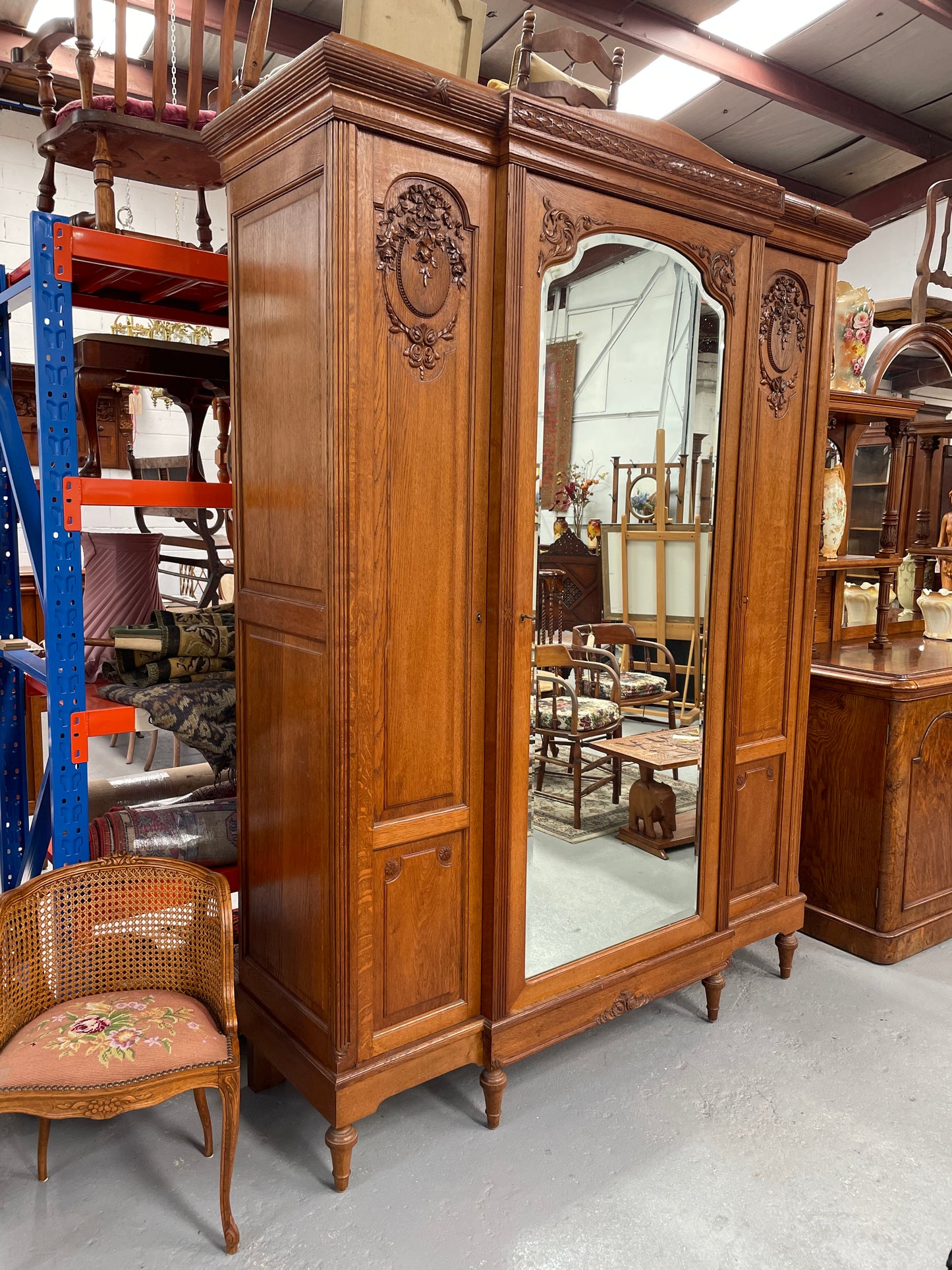 Very Practical & Decorative Antique French Oak Three Door Armoire