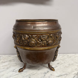 Antique Edwardian Brass Planter On Feet
