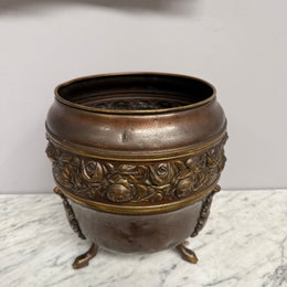 Antique Edwardian Brass Planter On Feet