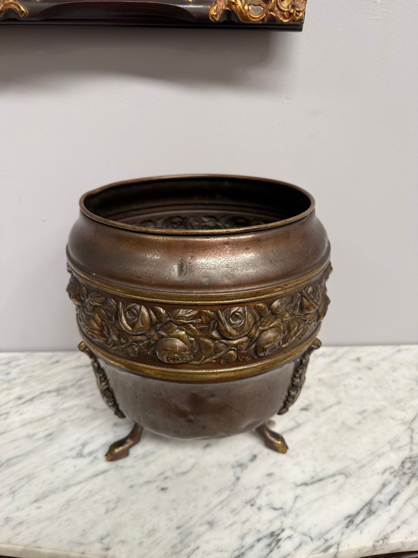 Antique Edwardian Brass Planter On Feet