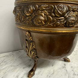 Antique Edwardian Brass Planter On Feet