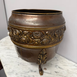 Antique Edwardian Brass Planter On Feet