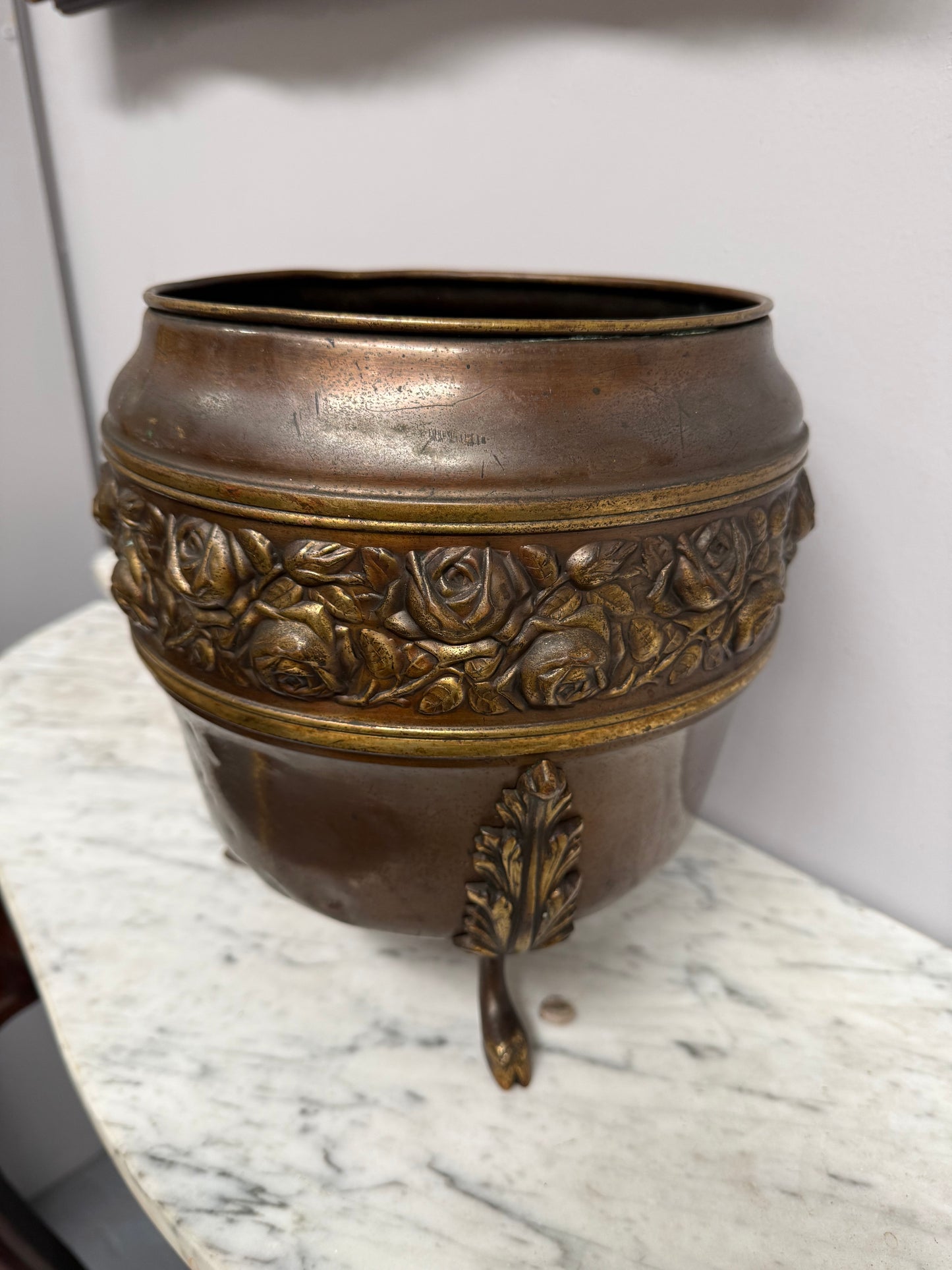 Antique Edwardian Brass Planter On Feet