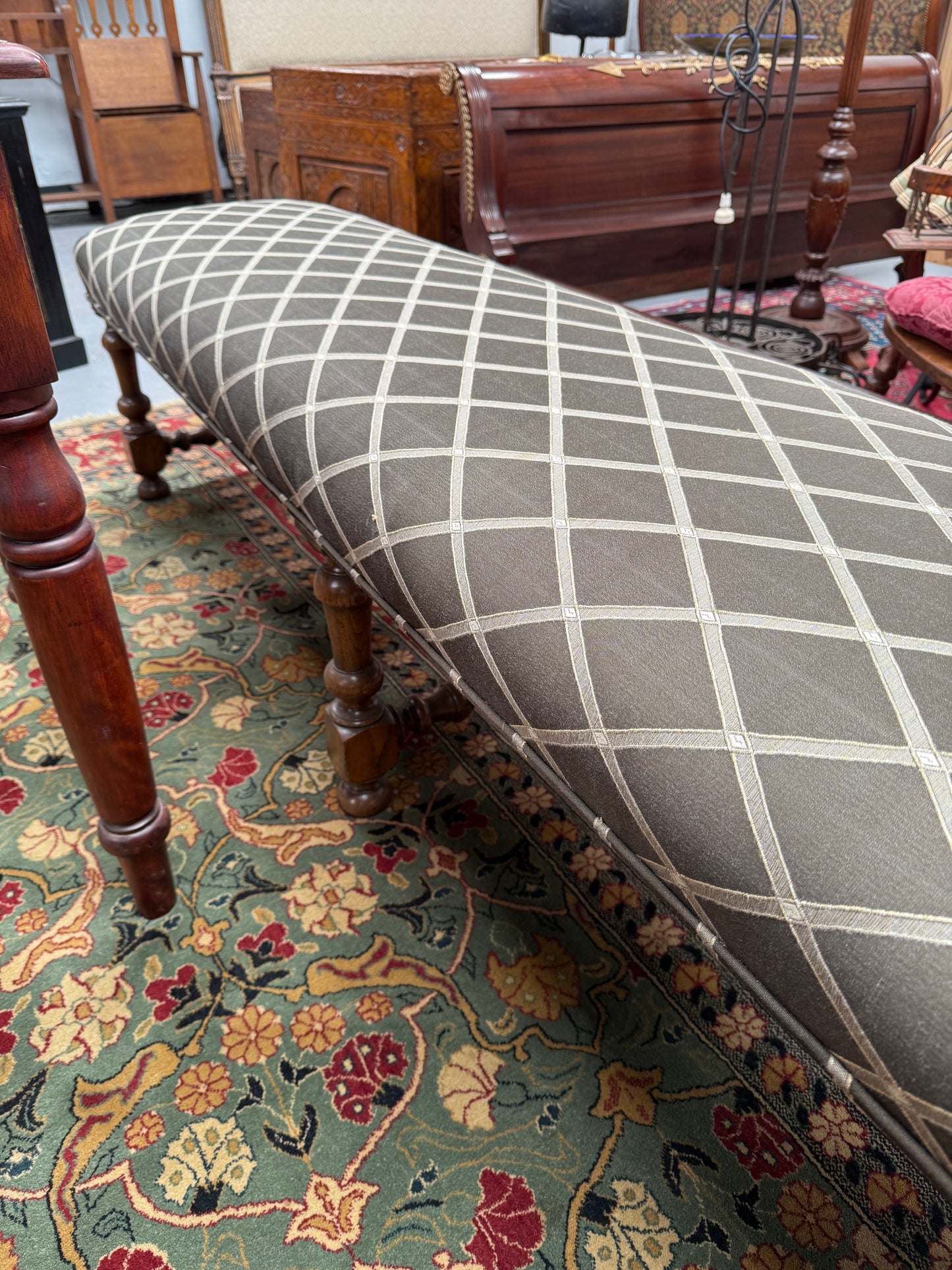 19th Century French Oak Long Upholstered Stool