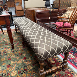 19th Century French Oak Long Upholstered Stool