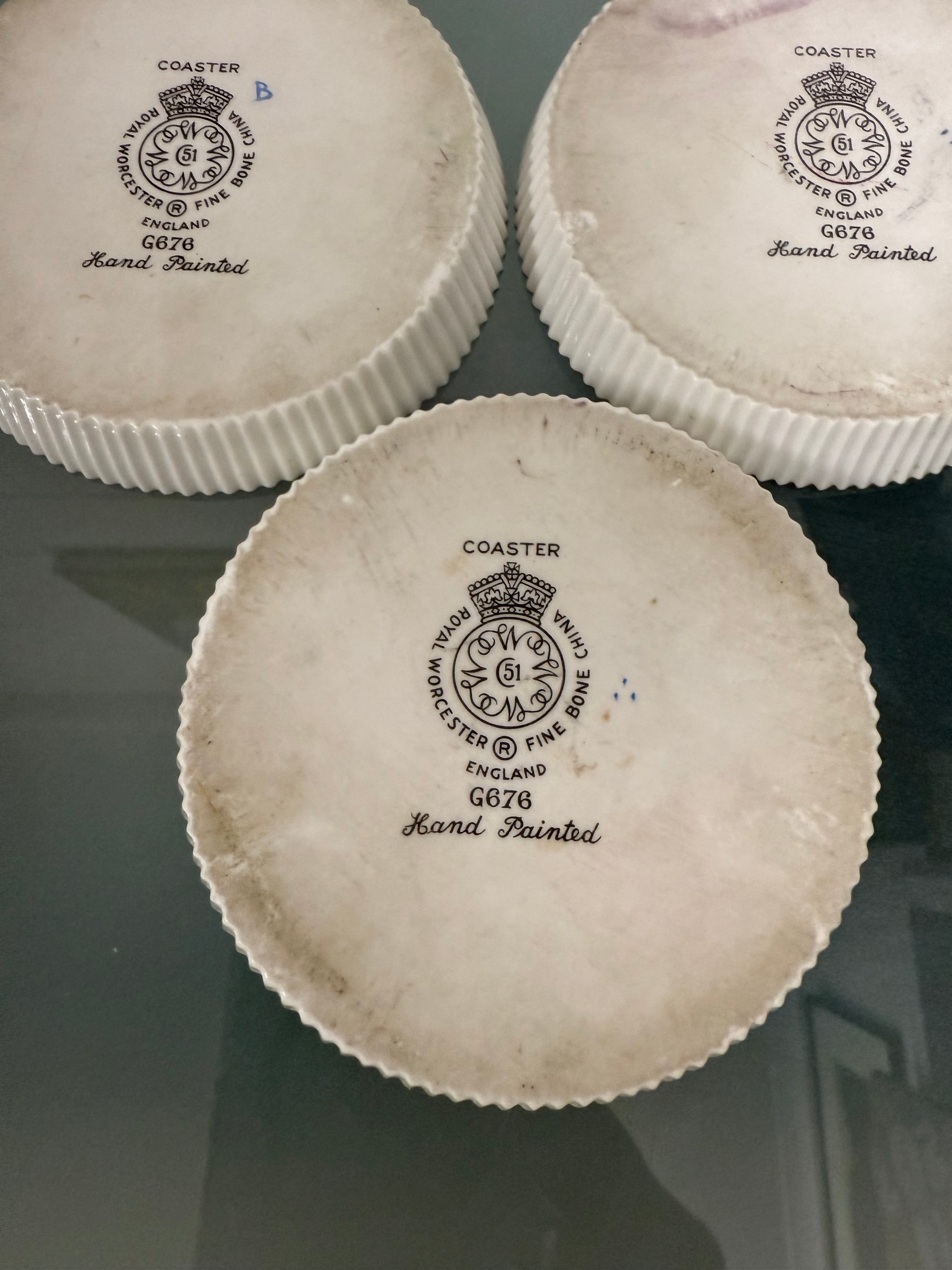 Royal Worcester English Set Three Coasters | Antique & Vintage | Moonee Ponds Antiques | Australia Wide Delivery
