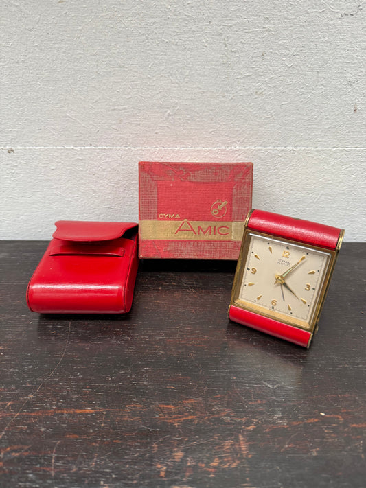 Superb Art Deco Cyma Travel Clock Original Carry Case & Box.