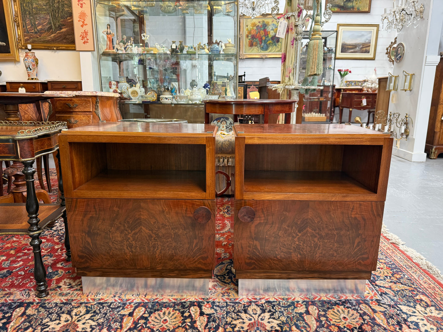 Art Deco Fully Restored Figured Walnut Bedside Cabinets
