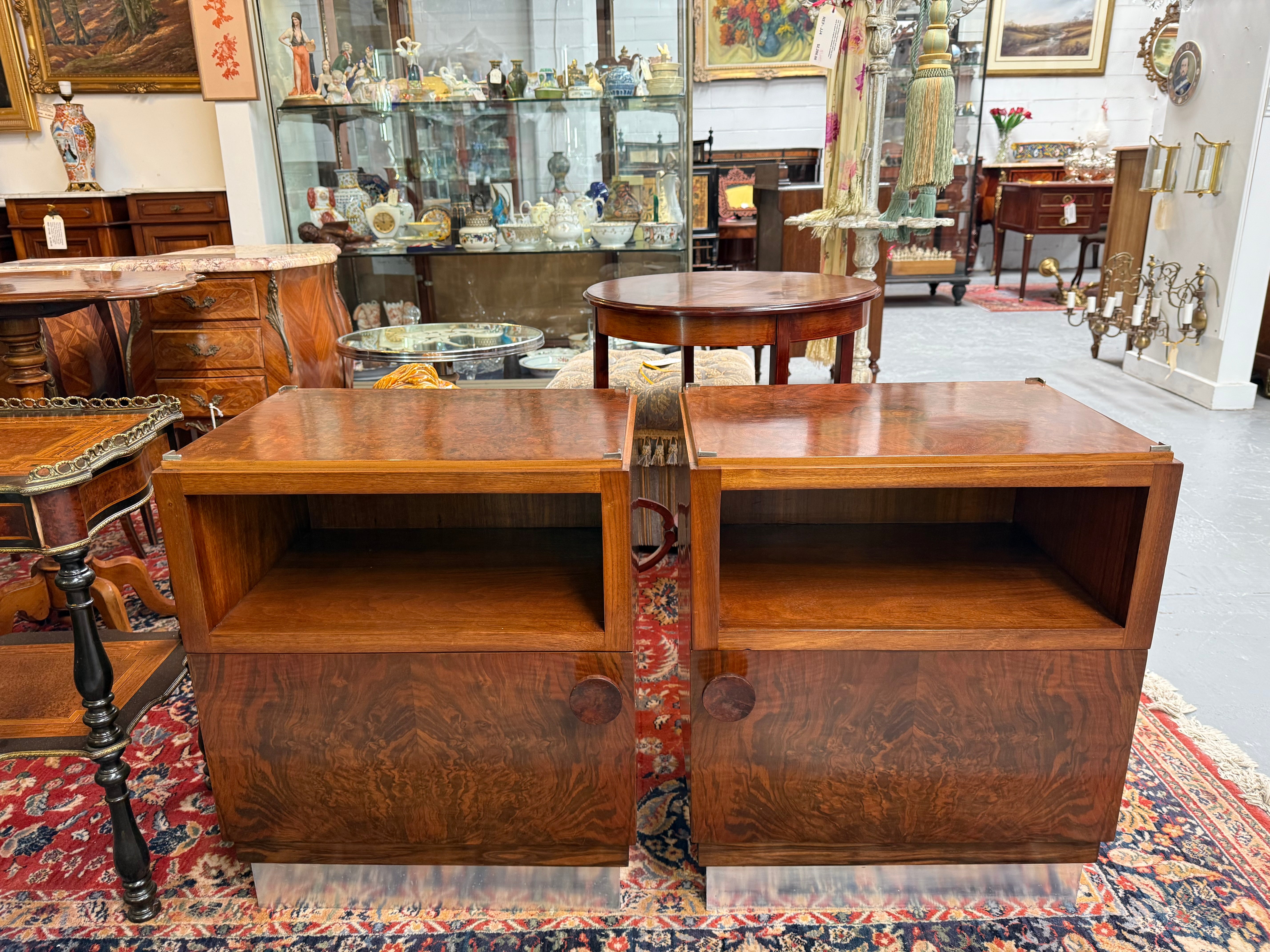 Art Deco Fully Restored Figured Walnut Bedside Cabinets | Antique & Vintage | Moonee Ponds Antiques | Australia Wide Delivery