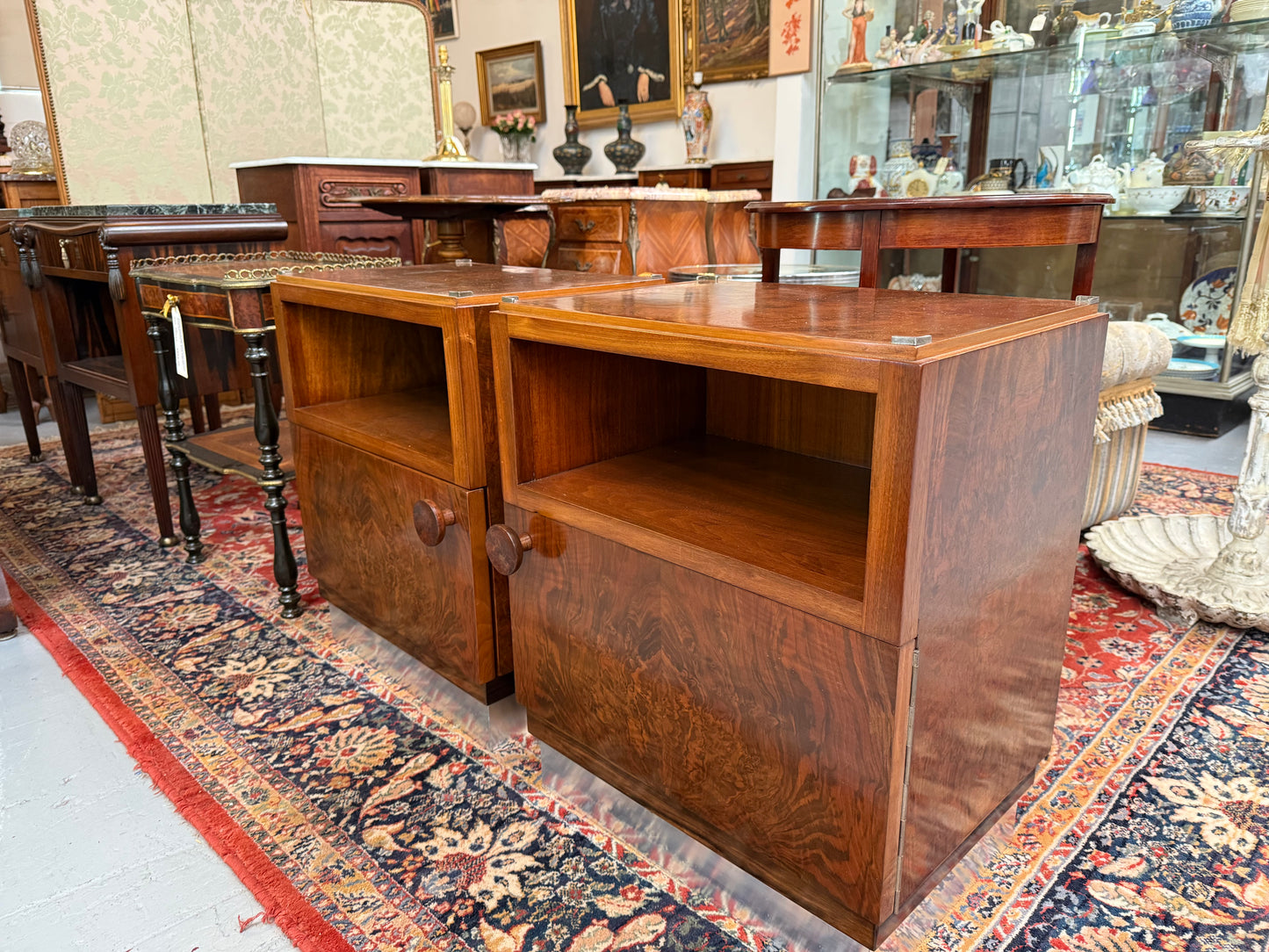 Art Deco Fully Restored Figured Walnut Bedside Cabinets