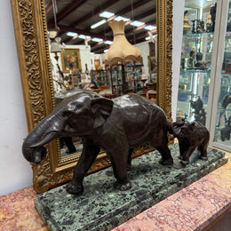 Art Deco Bronze & Marble Elephant Group Sculpture Signed "Richard"