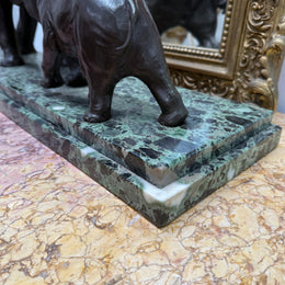 Art Deco Bronze & Marble Elephant Group Sculpture Signed "Richard"