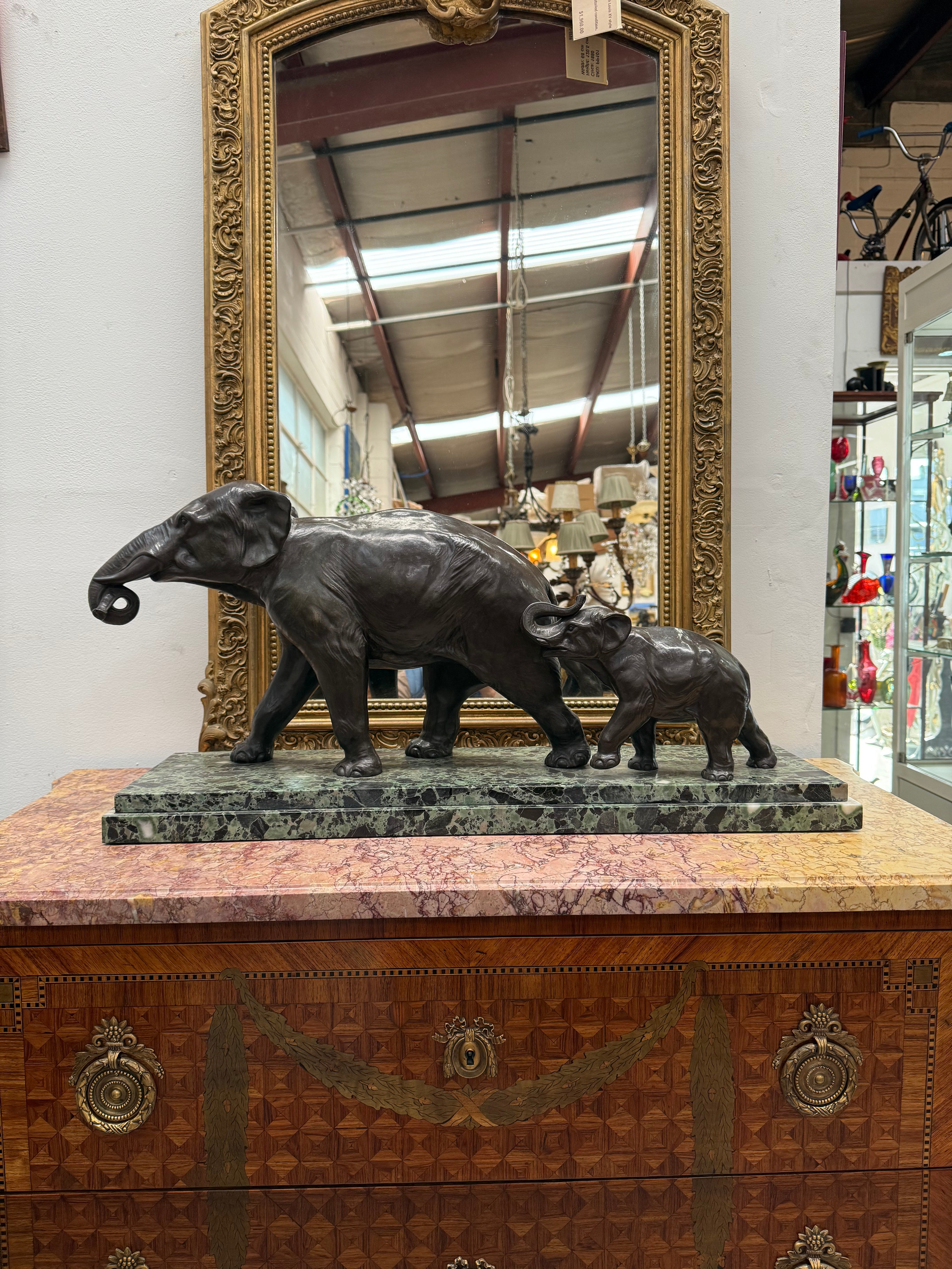 Art Deco Bronze & Marble Elephant Group Sculpture Signed "Richard" | Antique & Vintage | Moonee Ponds Antiques | Australia Wide Delivery