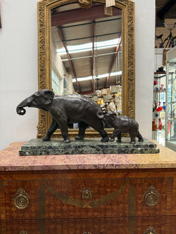 Art Deco Bronze & Marble Elephant Group Sculpture Signed "Richard" | Antique & Vintage | Moonee Ponds Antiques | Australia Wide Delivery