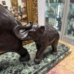 Art Deco Bronze & Marble Elephant Group Sculpture Signed "Richard"