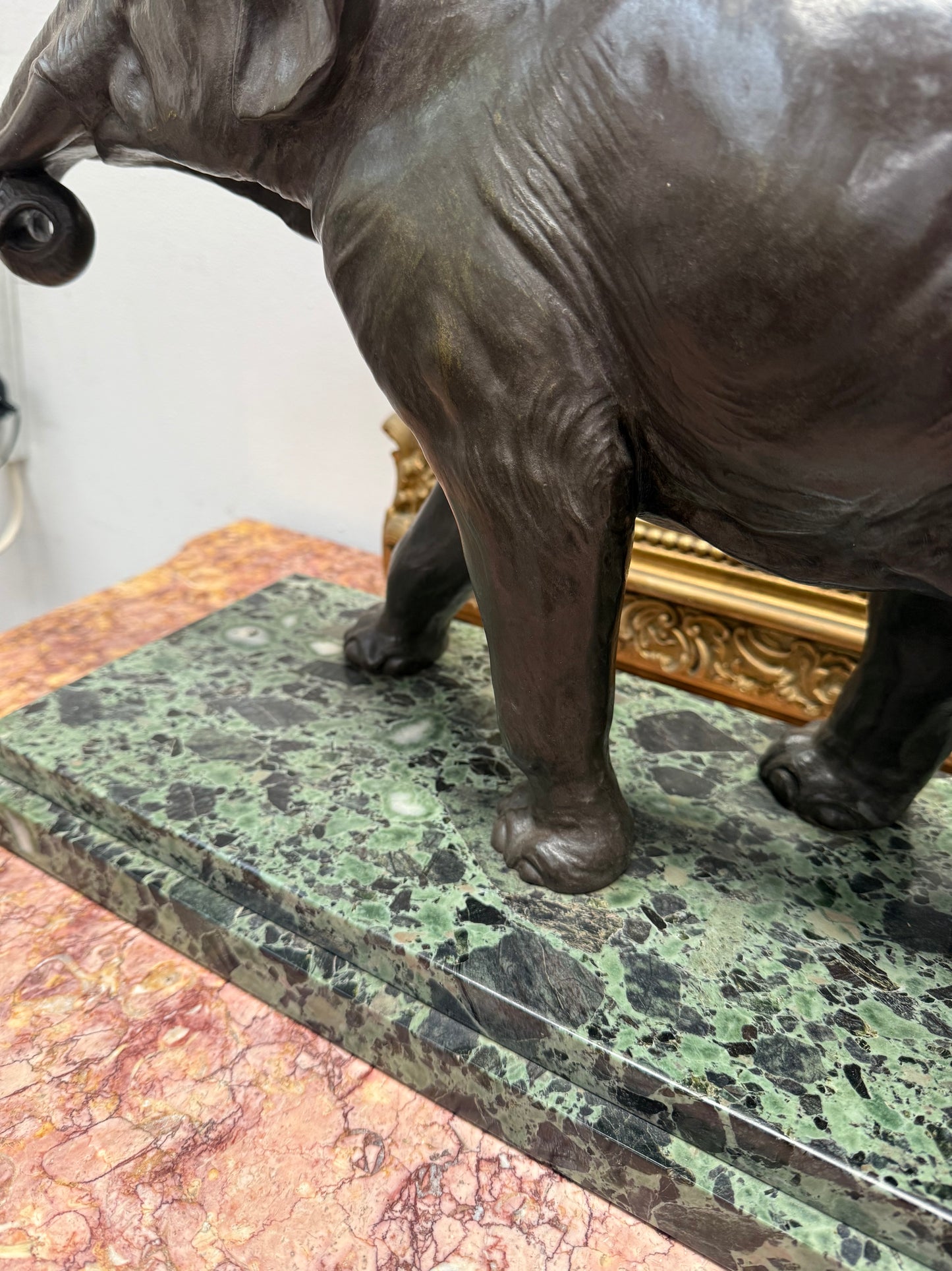Art Deco Bronze & Marble Elephant Group Sculpture Signed "Richard"