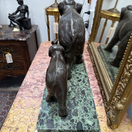 Art Deco Bronze & Marble Elephant Group Sculpture Signed "Richard"