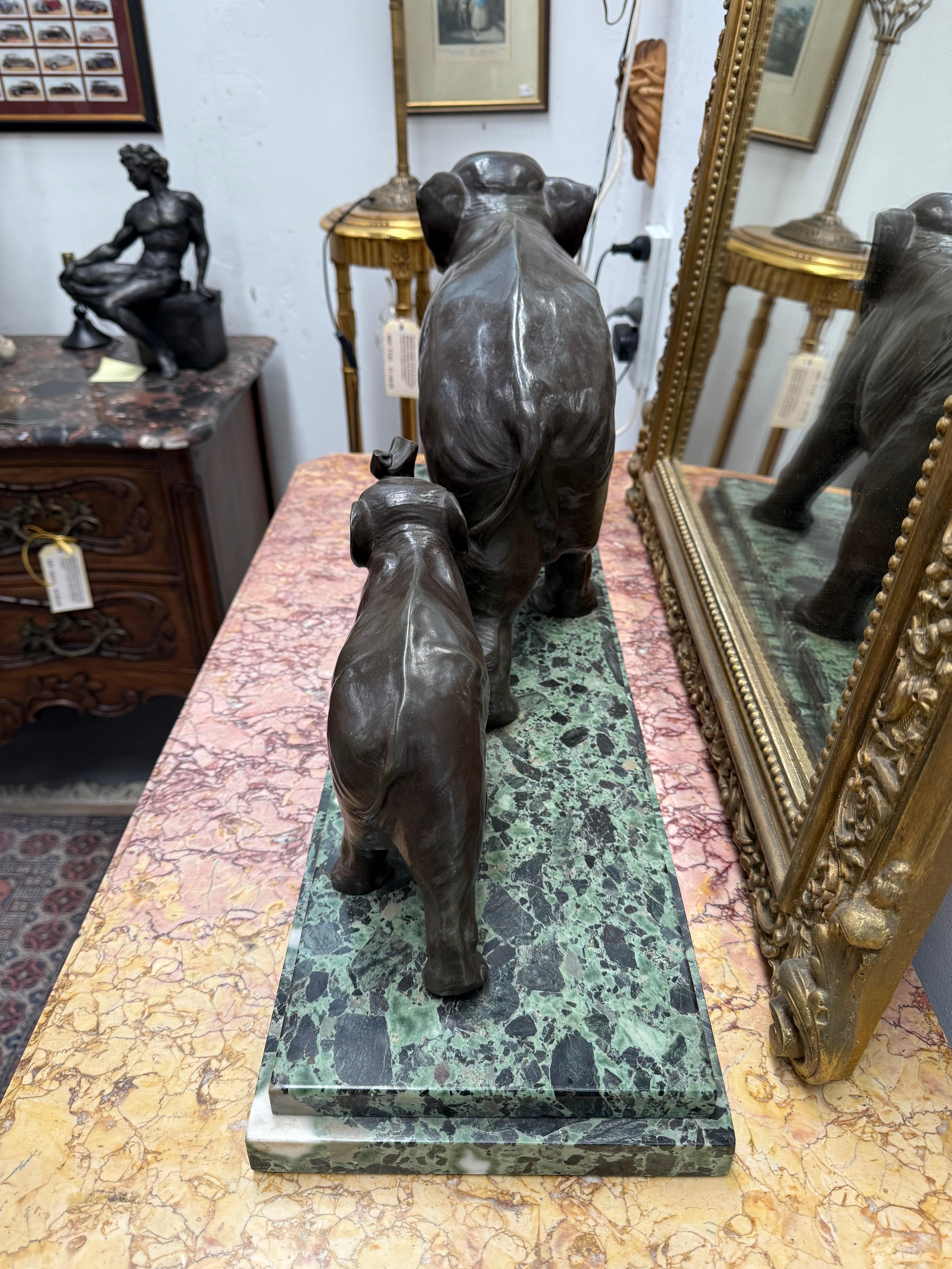 Art Deco Bronze & Marble Elephant Group Sculpture Signed "Richard" | Antique & Vintage | Moonee Ponds Antiques | Australia Wide Delivery
