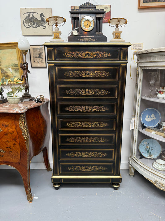 Antique 19th Century French Napoleon III Ebonised Boulle Marble Top Seminar