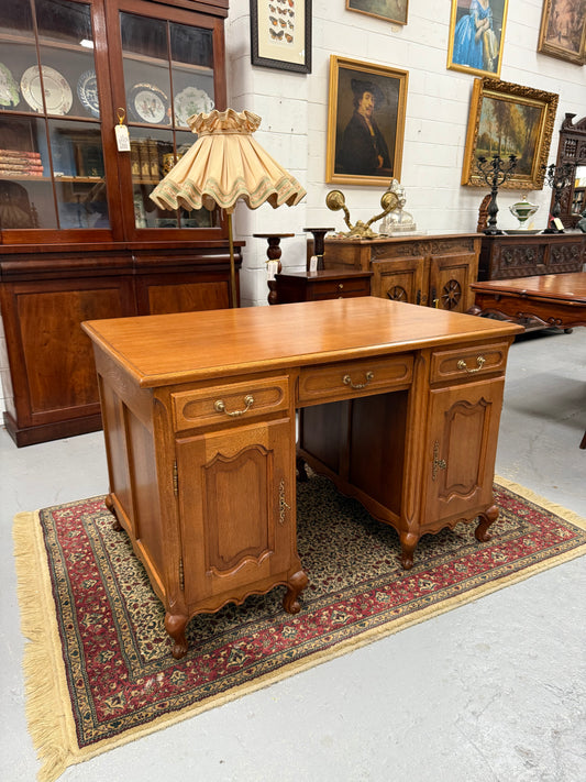 French Oak Faux Partners Desk of Pleasing Small Proportions