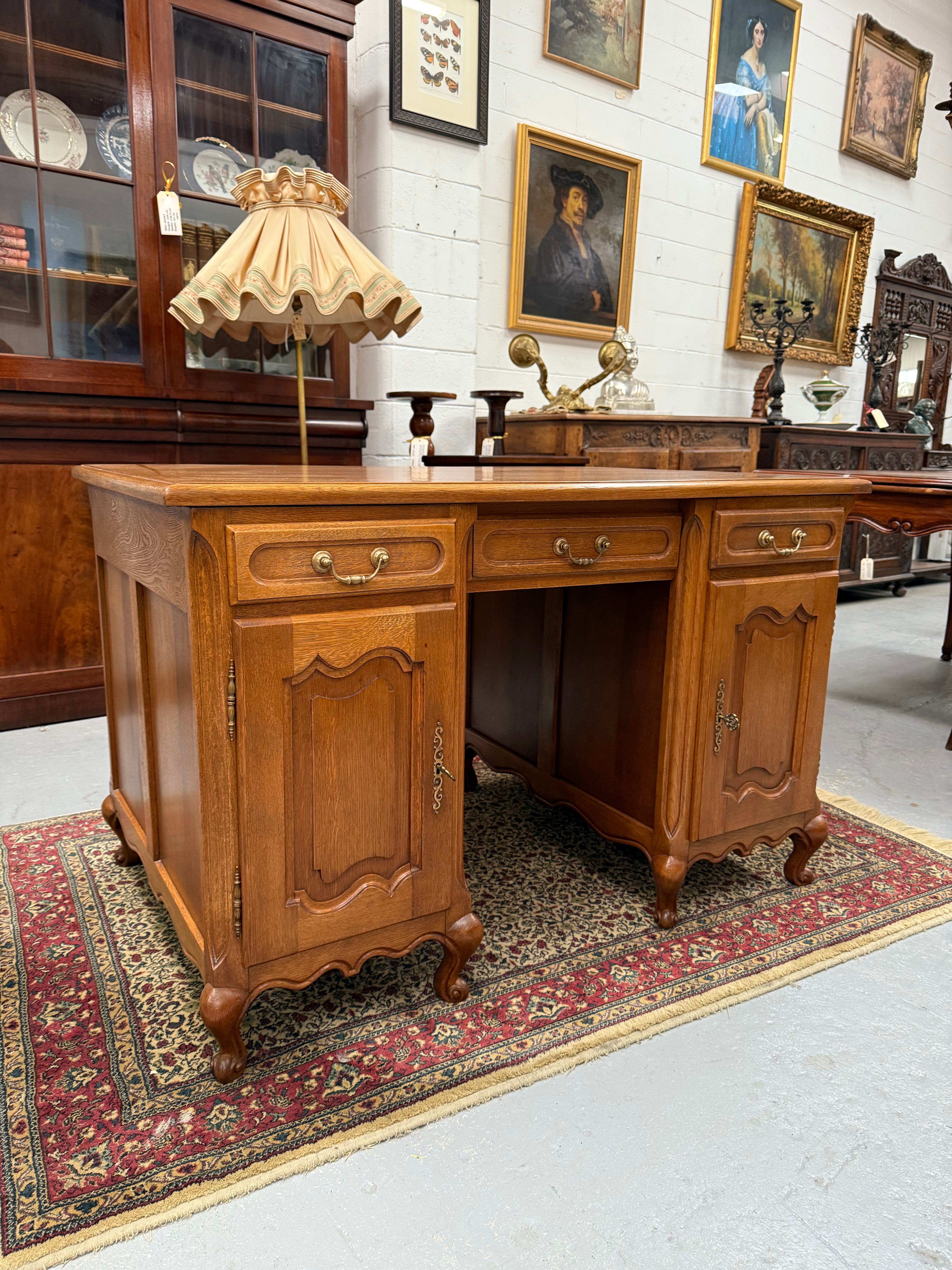 French Oak Faux Partners Desk of Pleasing Small Proportions | Antique & Vintage | Moonee Ponds Antiques | Australia Wide Delivery
