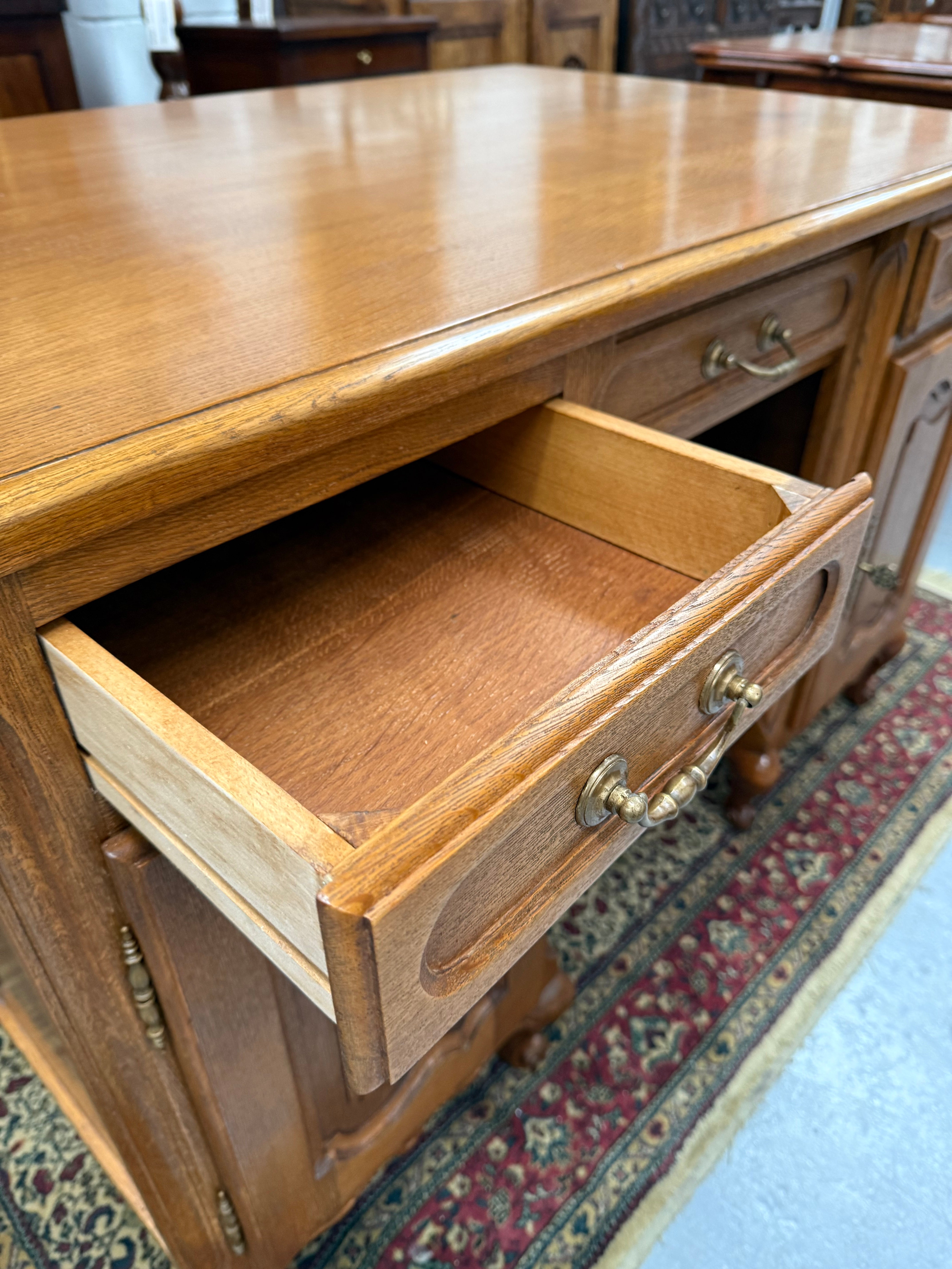 French Oak Faux Partners Desk of Pleasing Small Proportions | Antique & Vintage | Moonee Ponds Antiques | Australia Wide Delivery