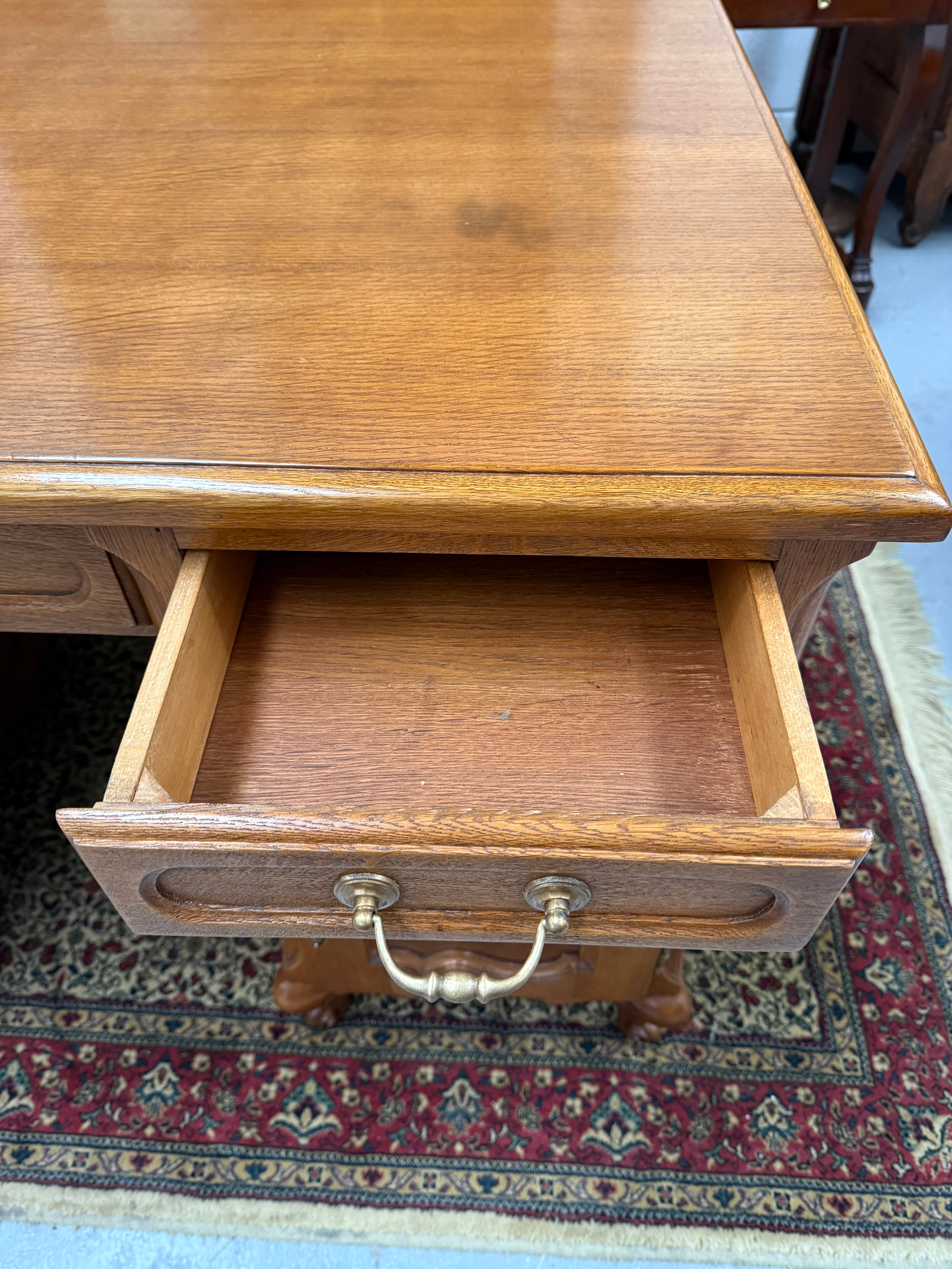 French Oak Faux Partners Desk of Pleasing Small Proportions | Antique & Vintage | Moonee Ponds Antiques | Australia Wide Delivery