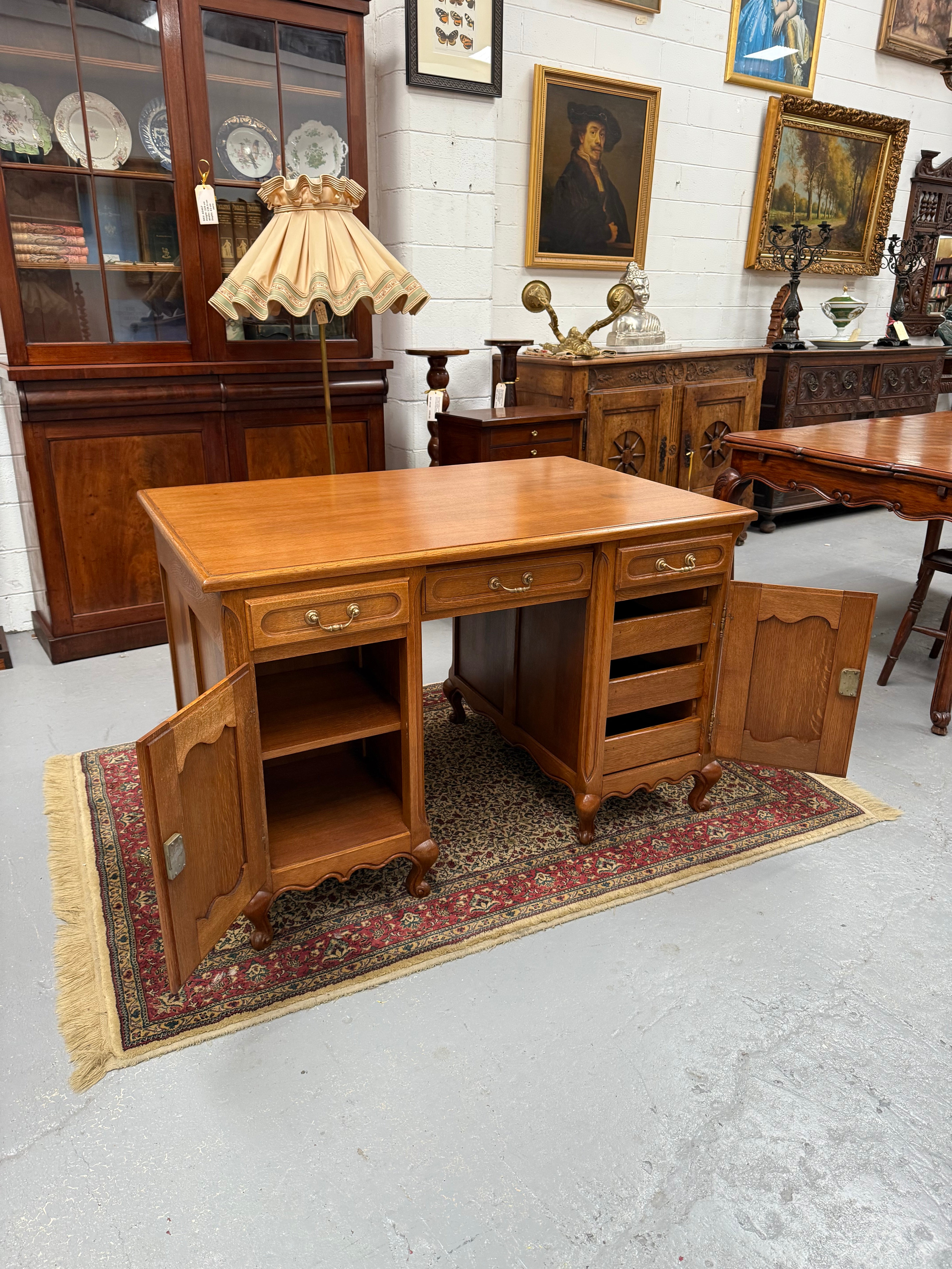 French Oak Faux Partners Desk of Pleasing Small Proportions | Antique & Vintage | Moonee Ponds Antiques | Australia Wide Delivery