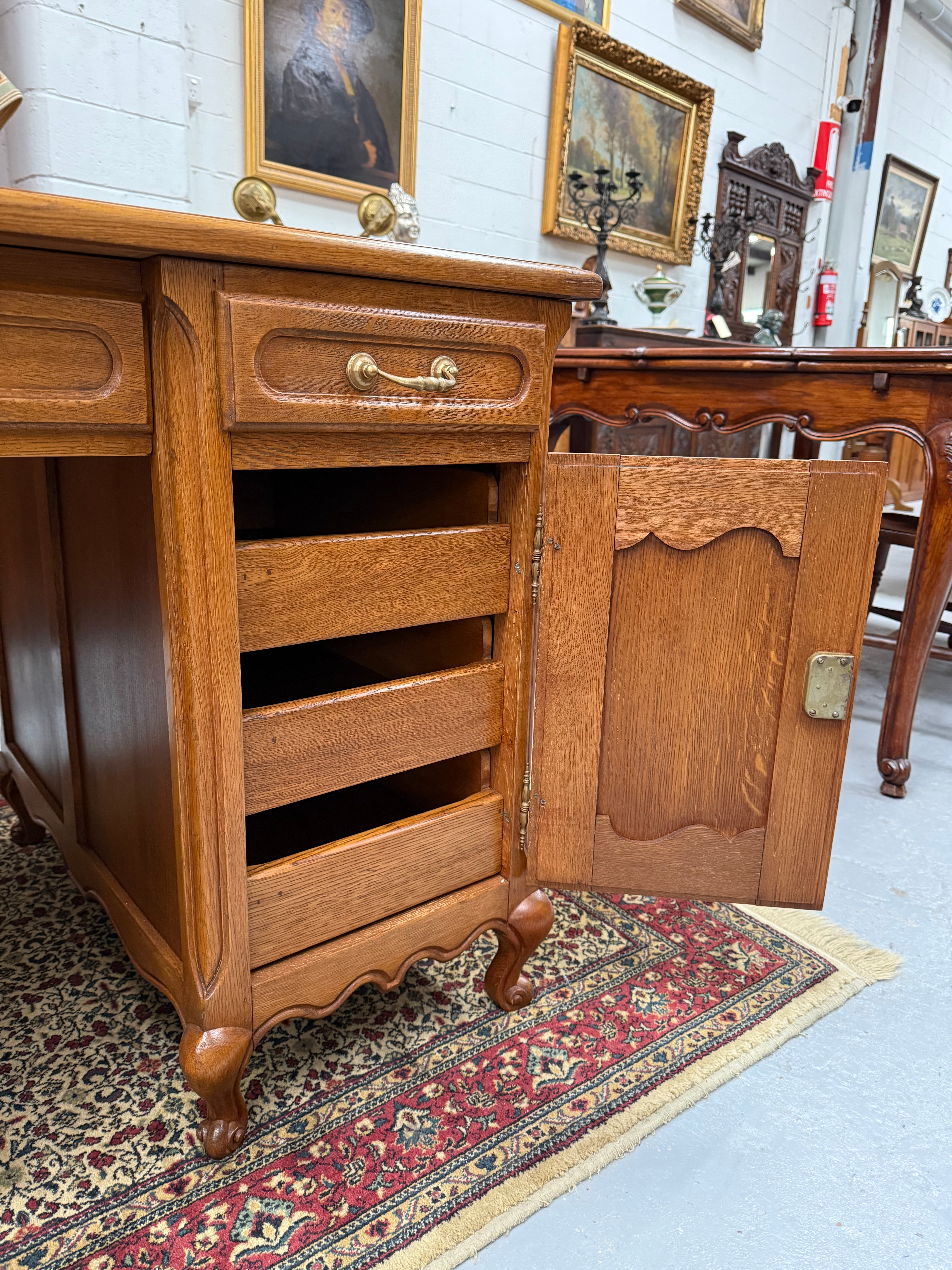French Oak Faux Partners Desk of Pleasing Small Proportions | Antique & Vintage | Moonee Ponds Antiques | Australia Wide Delivery
