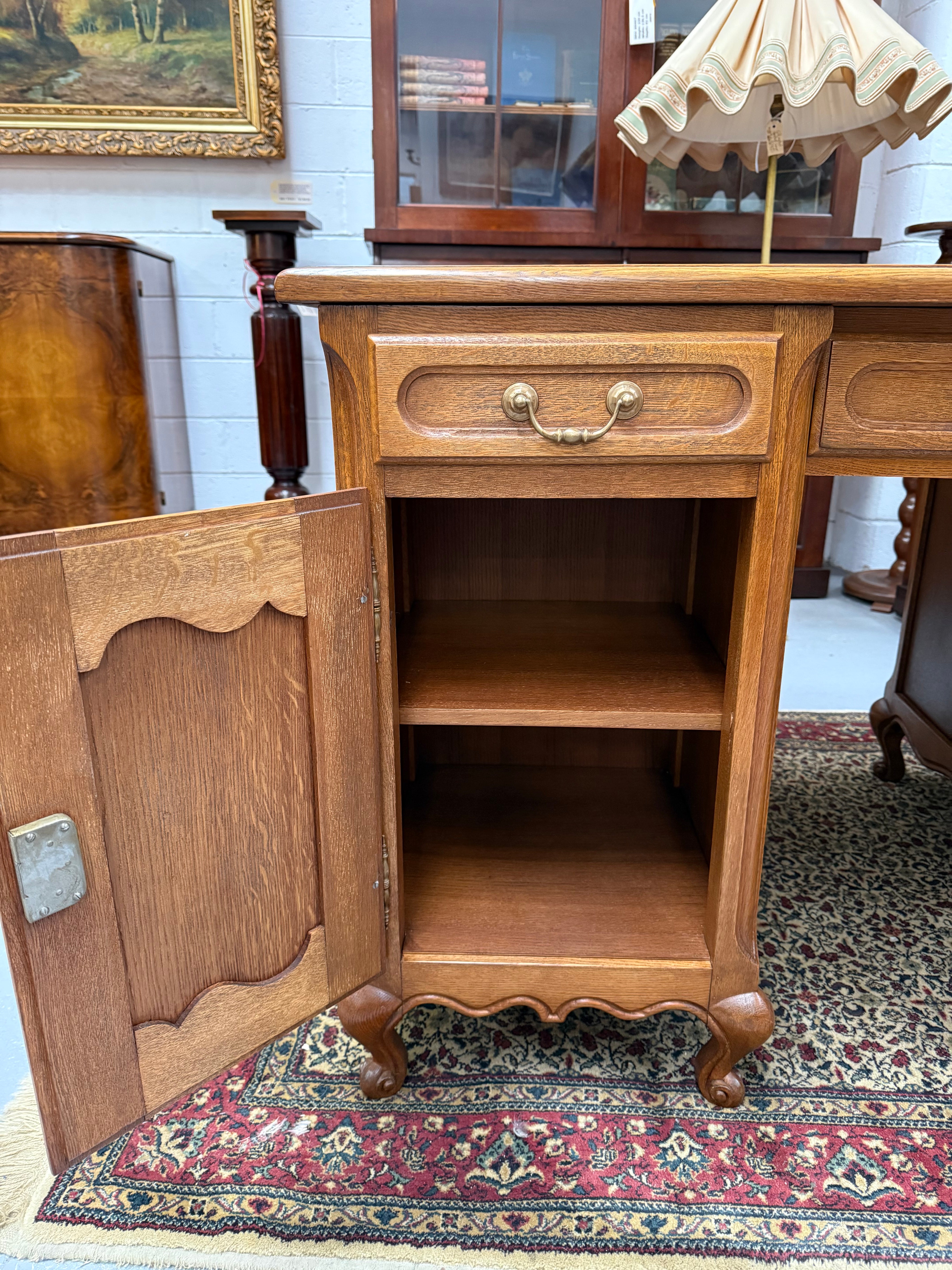 French Oak Faux Partners Desk of Pleasing Small Proportions | Antique & Vintage | Moonee Ponds Antiques | Australia Wide Delivery