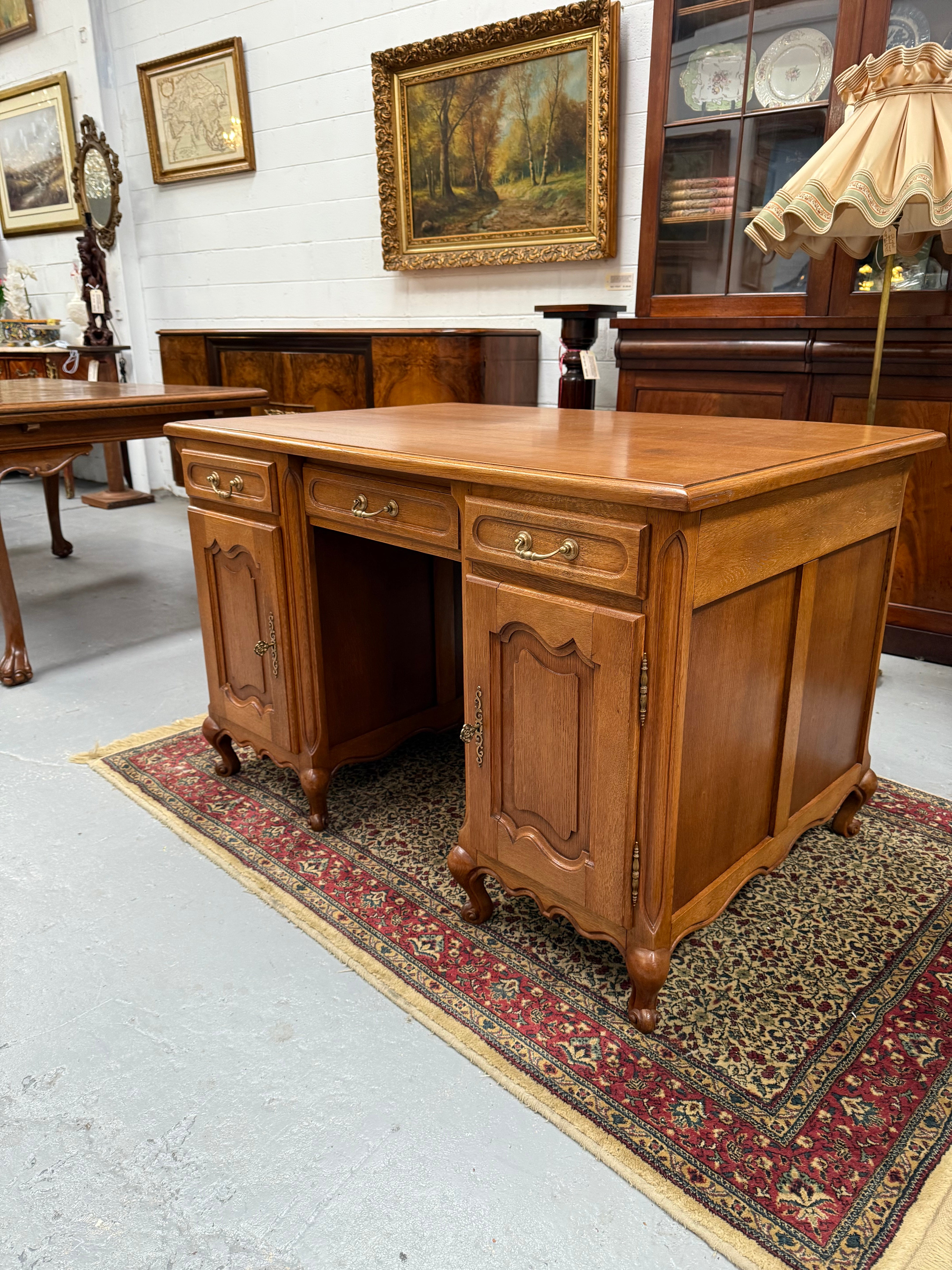 French Oak Faux Partners Desk of Pleasing Small Proportions | Antique & Vintage | Moonee Ponds Antiques | Australia Wide Delivery