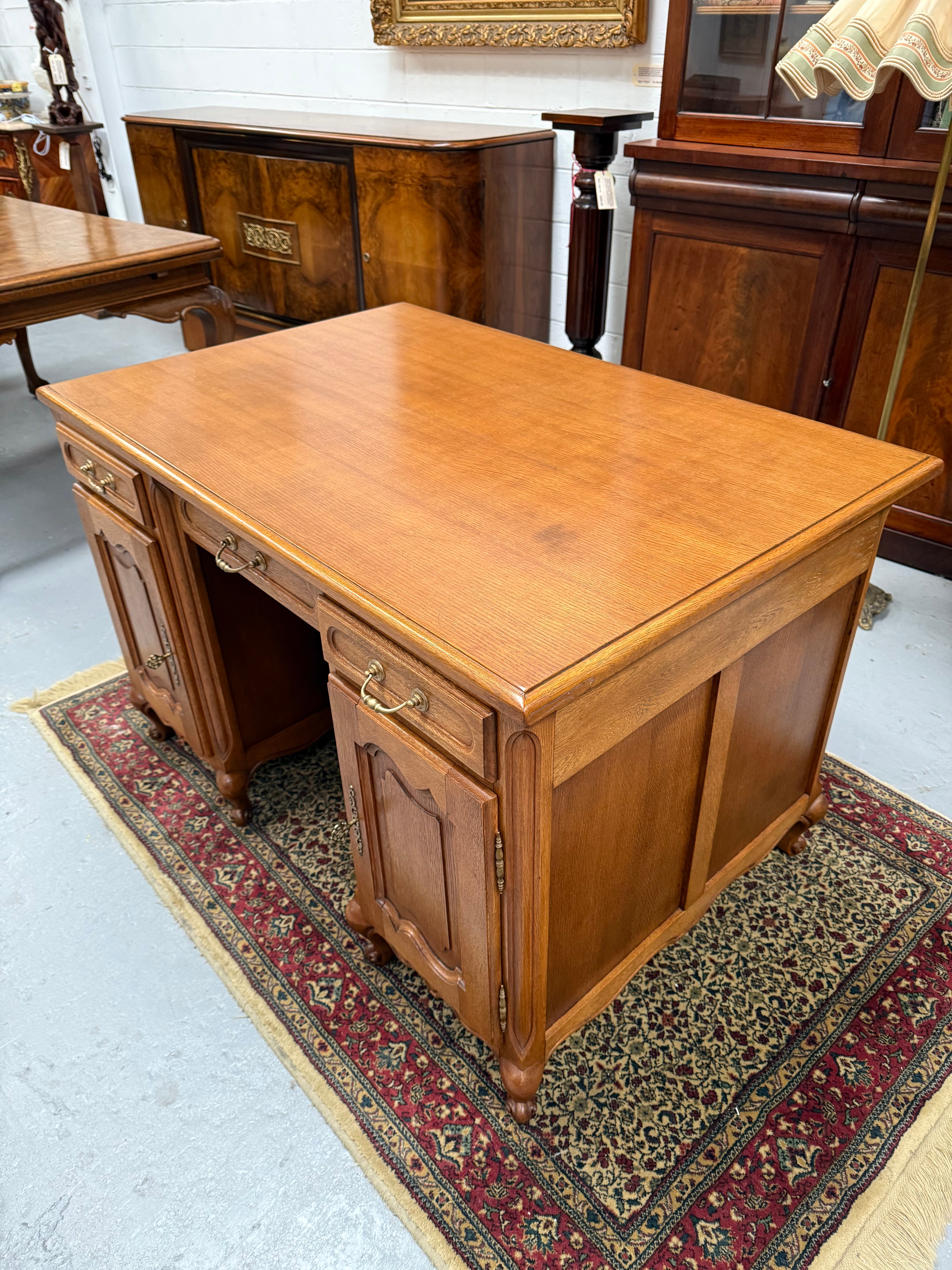 French Oak Faux Partners Desk of Pleasing Small Proportions | Antique & Vintage | Moonee Ponds Antiques | Australia Wide Delivery