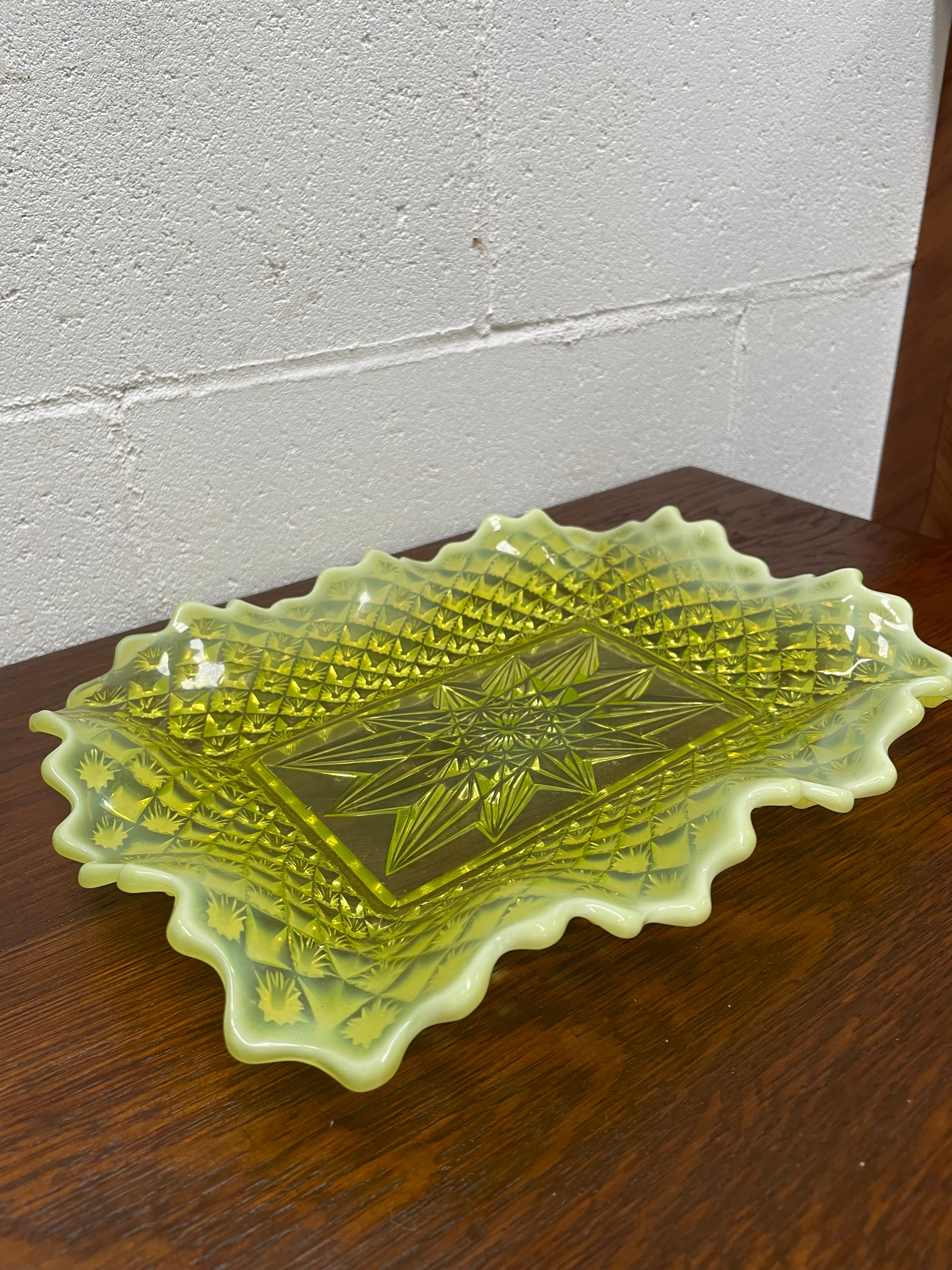 Vaseline Glass Platter/Plate | Antique & Vintage | Moonee Ponds Antiques | Australia Wide Delivery