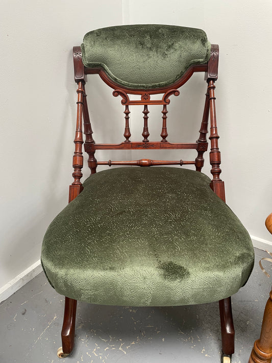 Stylish Victorian Mahogany Nursing Chair Nicely Upholstered